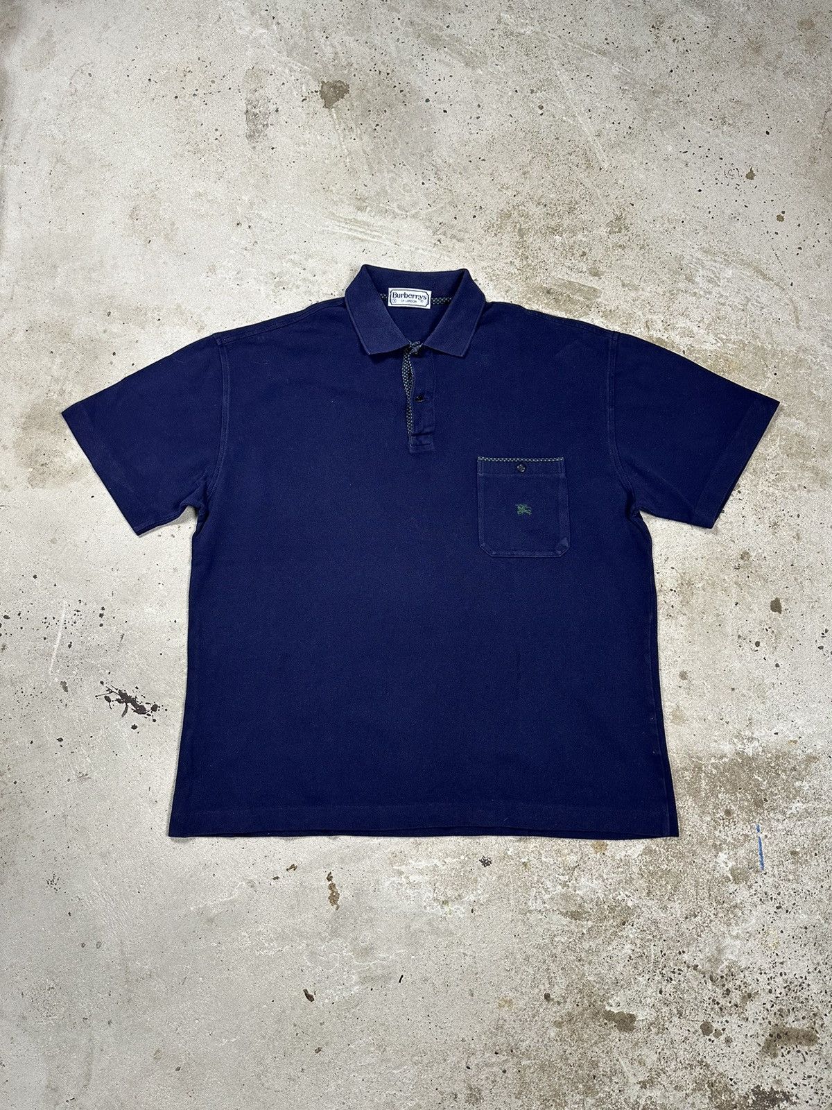 Vintage 90s Burberry Navy Pocket Polo Tee T Shirt Logo