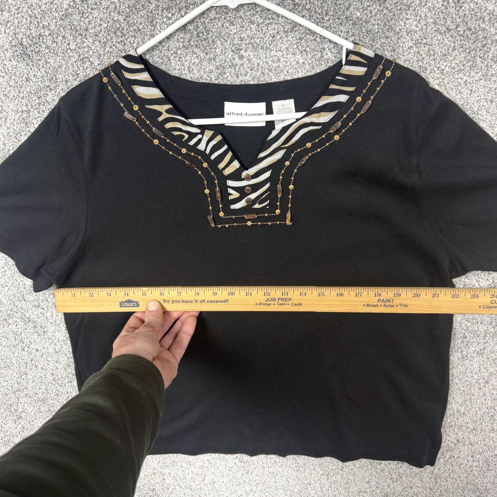 Vintage Alfred Dunner Top Womens L Black Zebra Print Beaded Studded V-Neck Safari Boho Shirt Size L / US 10 / IT 46 - 3 Thumbnail