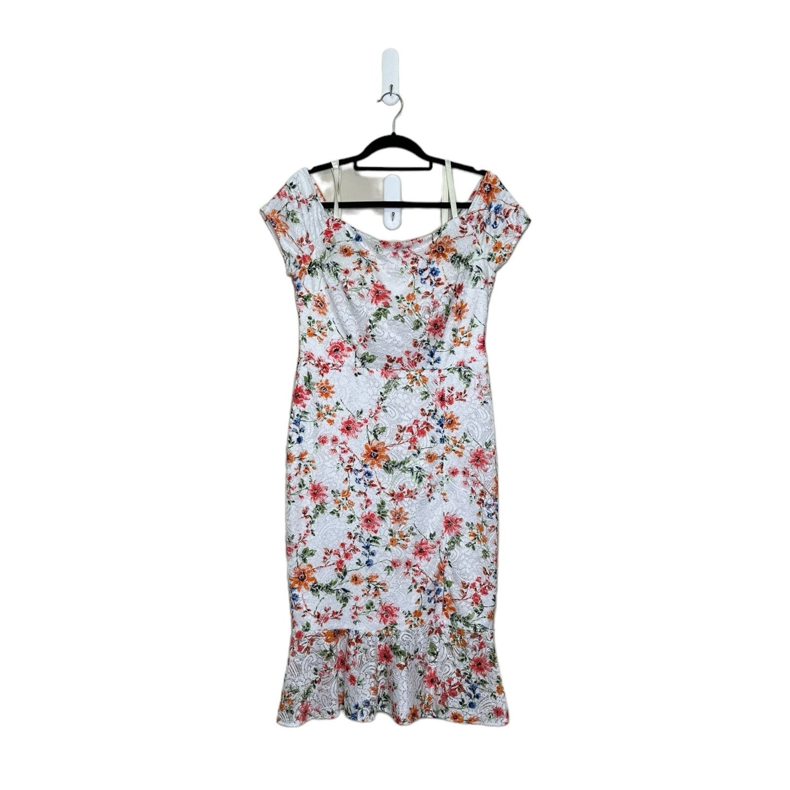 Guess Guess White Red Floral Off-The-Shoulder Midi Dress size 14 Size XL / US 12-14 / IT 48-50 - 10 Thumbnail
