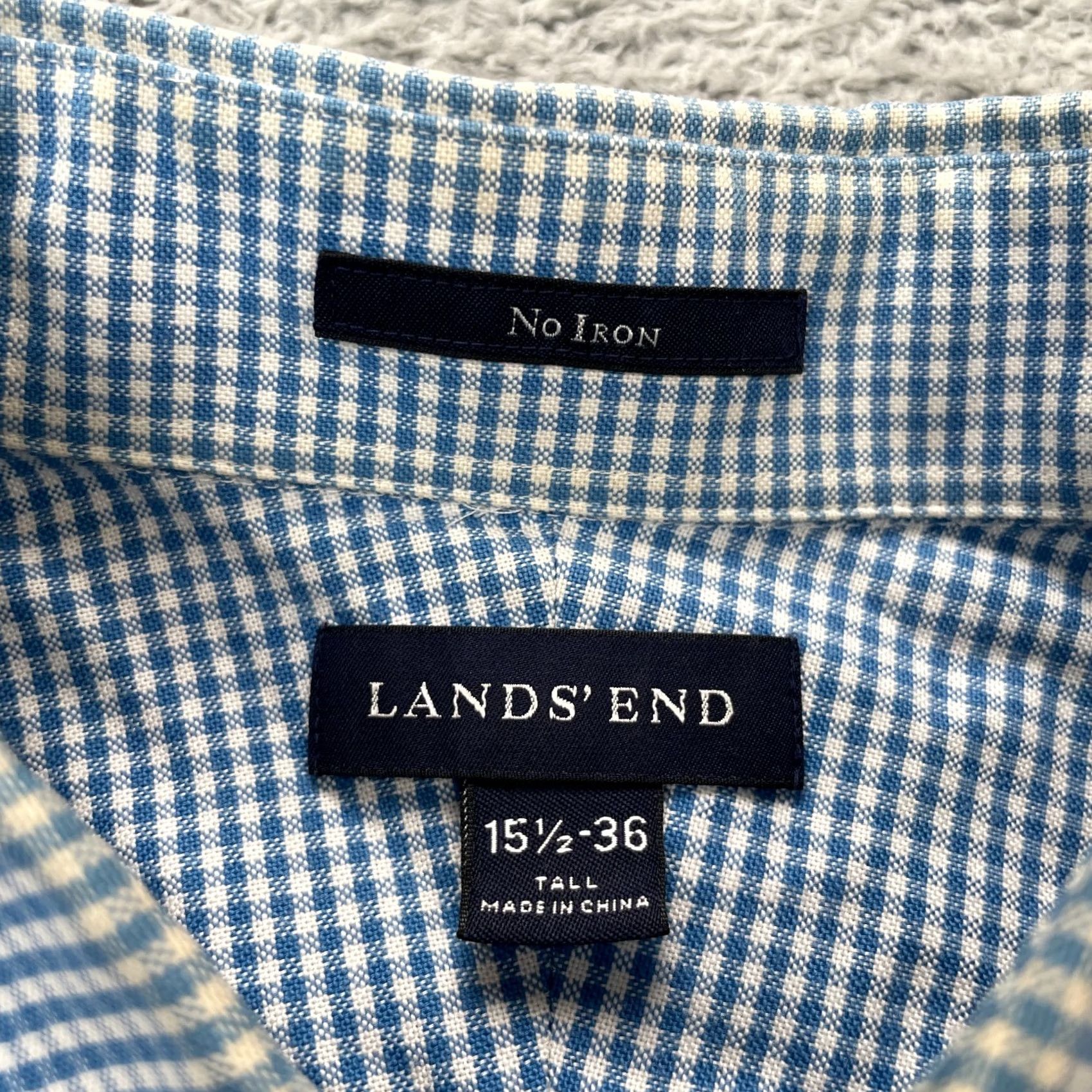 Lands' End VTG Lands' End Shirt Mens 36 Tall Blue No Iron Dress Gingham Button-Down Casual Business Long Sleeve 100% Cotton Regular Womens? Size 36R - 3 Thumbnail