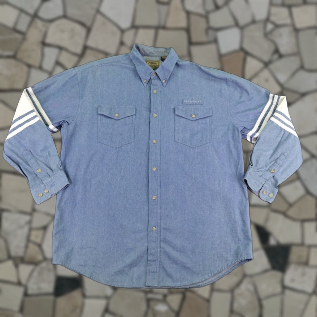 Roper VINTAGE Roper Shirt Mens XL Blue Chambray Button-Up Western Button-Down Cowboys Cowboy Mens XL Blue Size US XL / EU 56 / 4 - 1 Thumbnail