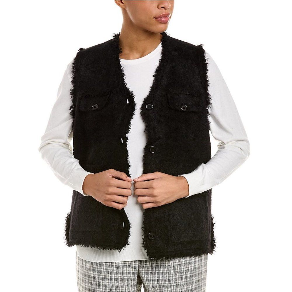 Other NWT New $138 Max Studio Fur Black Vest With Pockets Size M Size M / US 6-8 / IT 42-44 - 1 Thumbnail