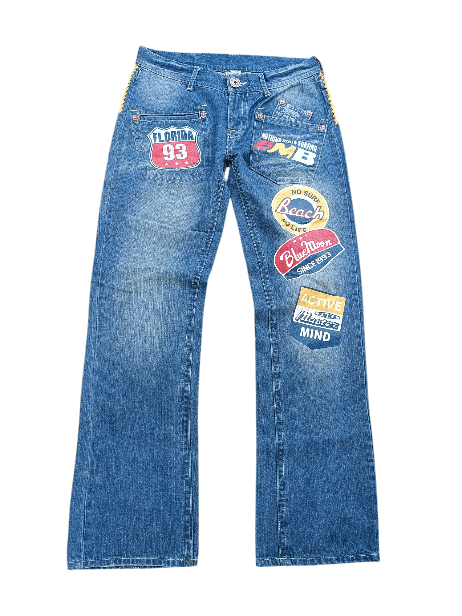Designer × Japanese Brand × Vintage VINTAGE BLUE MOON BLUE FLORIDA 93 SURFING PAINT DESIGN DENIM Size US 32 / EU 48 - 1 Thumbnail