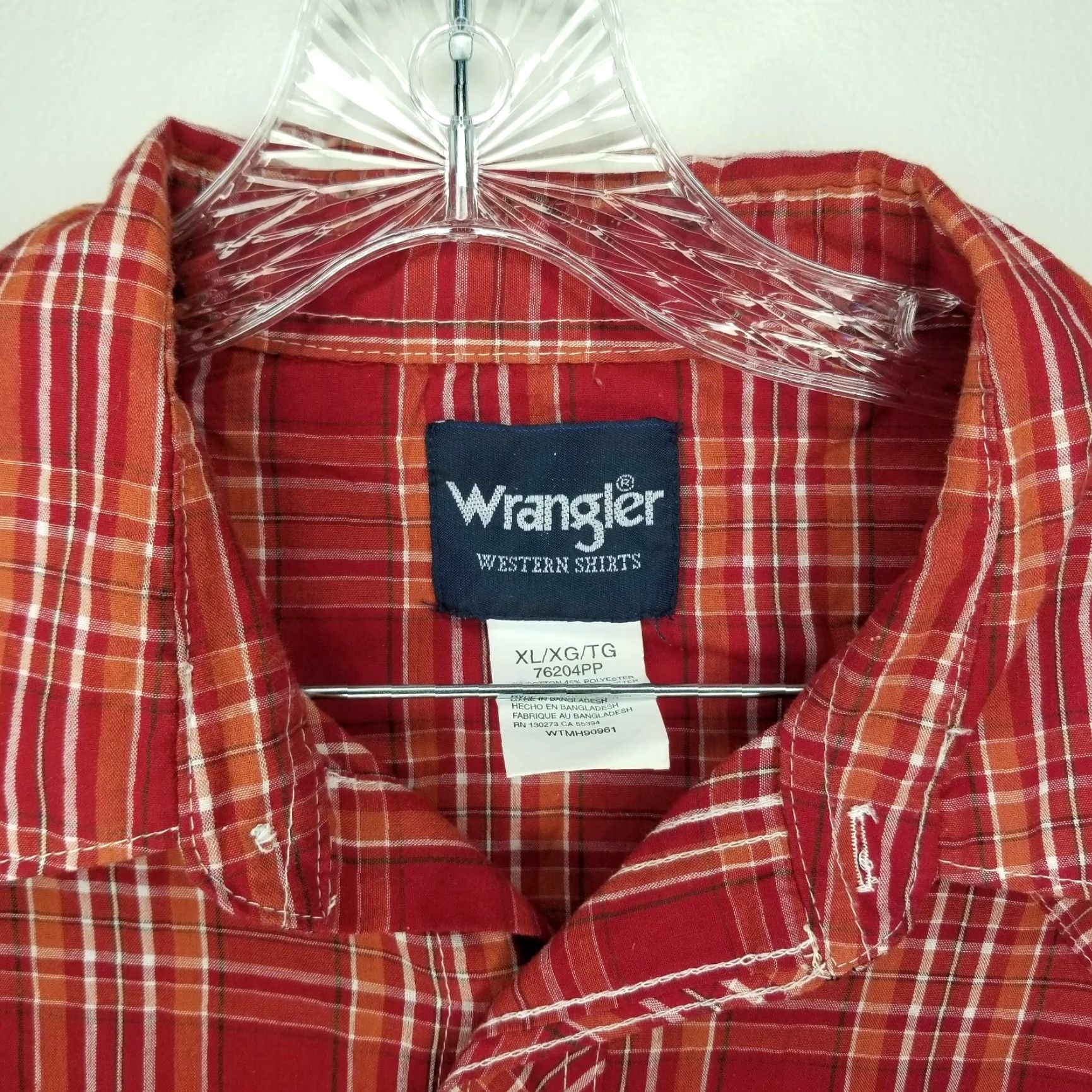 Wrangler VINTAGE Wrangler Western Shirt Red Orange Plaid Short Sleeve Button-Up Adult XL Mens Size US XL / EU 56 / 4 - 3 Thumbnail