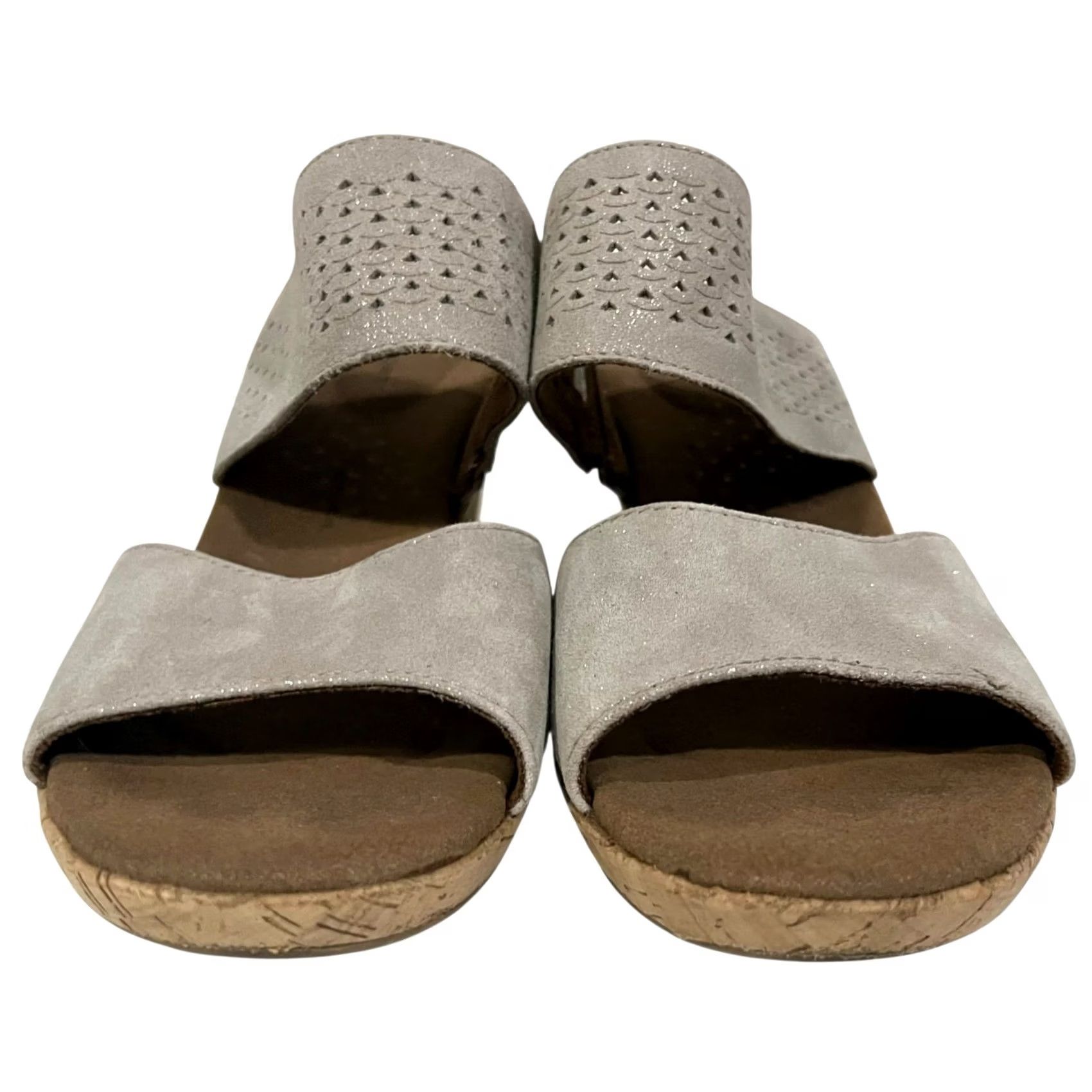 Rockport Rockport Briah Sandals Slip-On Gray Silver Leather Womens Size 8 Wedge 2-Band Mid Heel Hook & Loop Shoes Size US 8 / IT 38 - 6 Thumbnail