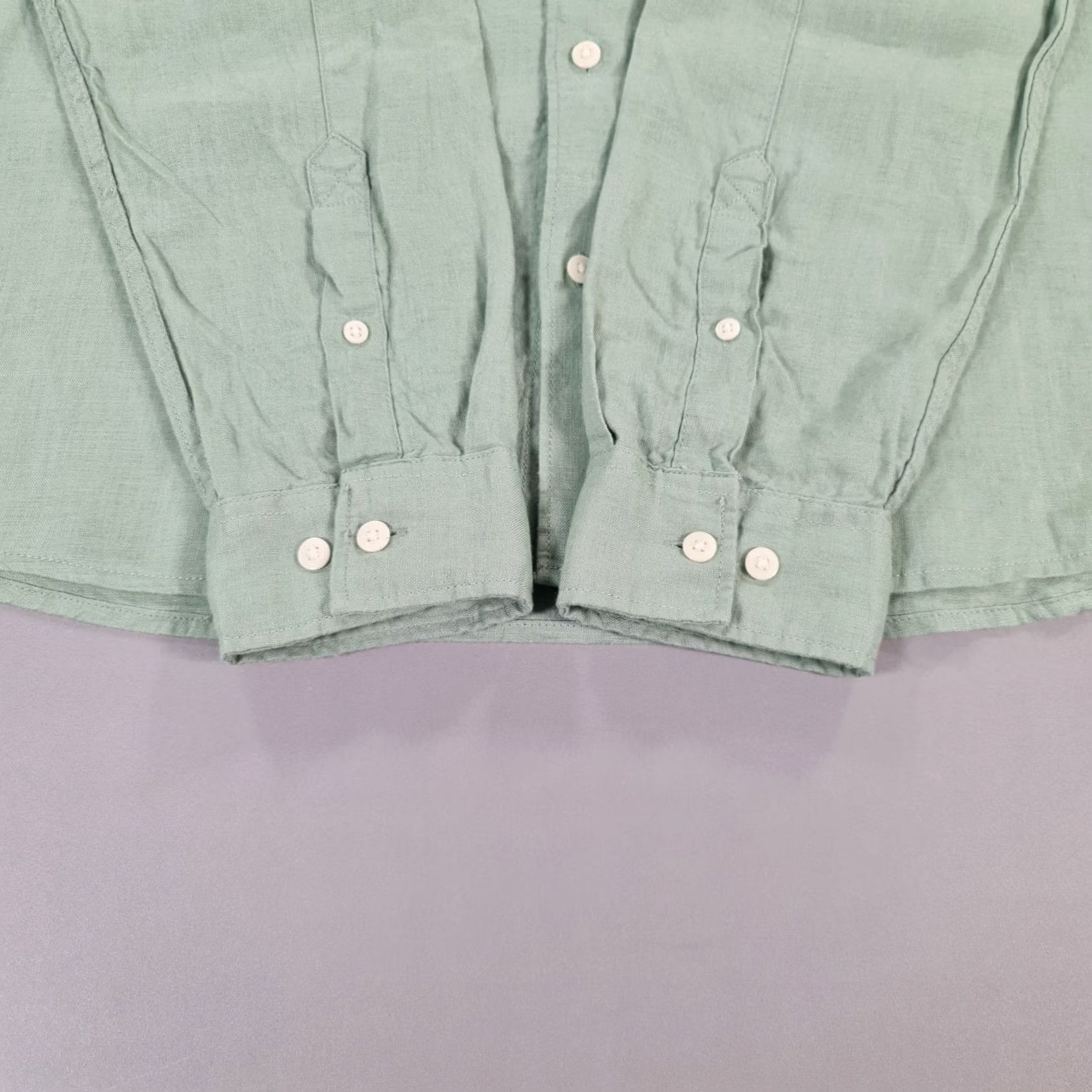 Vintage dobber Mens Shirt Green Medium Relaxed Fit 100% Linen Long Sleeve Button-Up Casual Winter Spring Summer Autumn Mens Size US M / EU 48-50 / 2 - 4 Thumbnail