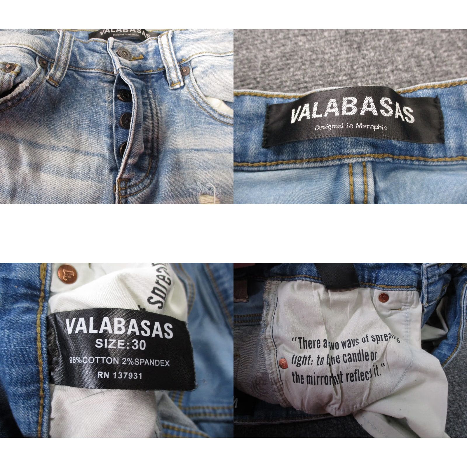 Denime Valabasas Jeans Womens 30 Blue Denim Stretch Casual Skinny Distressed Jeans (5-Pocket) Regular Inseam 34in Mens? Size 28" / US 6 / IT 42 - 8 Thumbnail