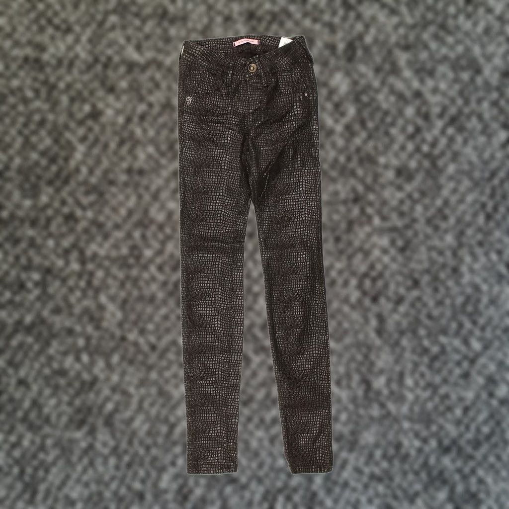 Vintage FORNARINA Womens Skinny Casual Trousers Black Animal Print Cotton W24 L32 Size 42" / US 20 - 1 Thumbnail