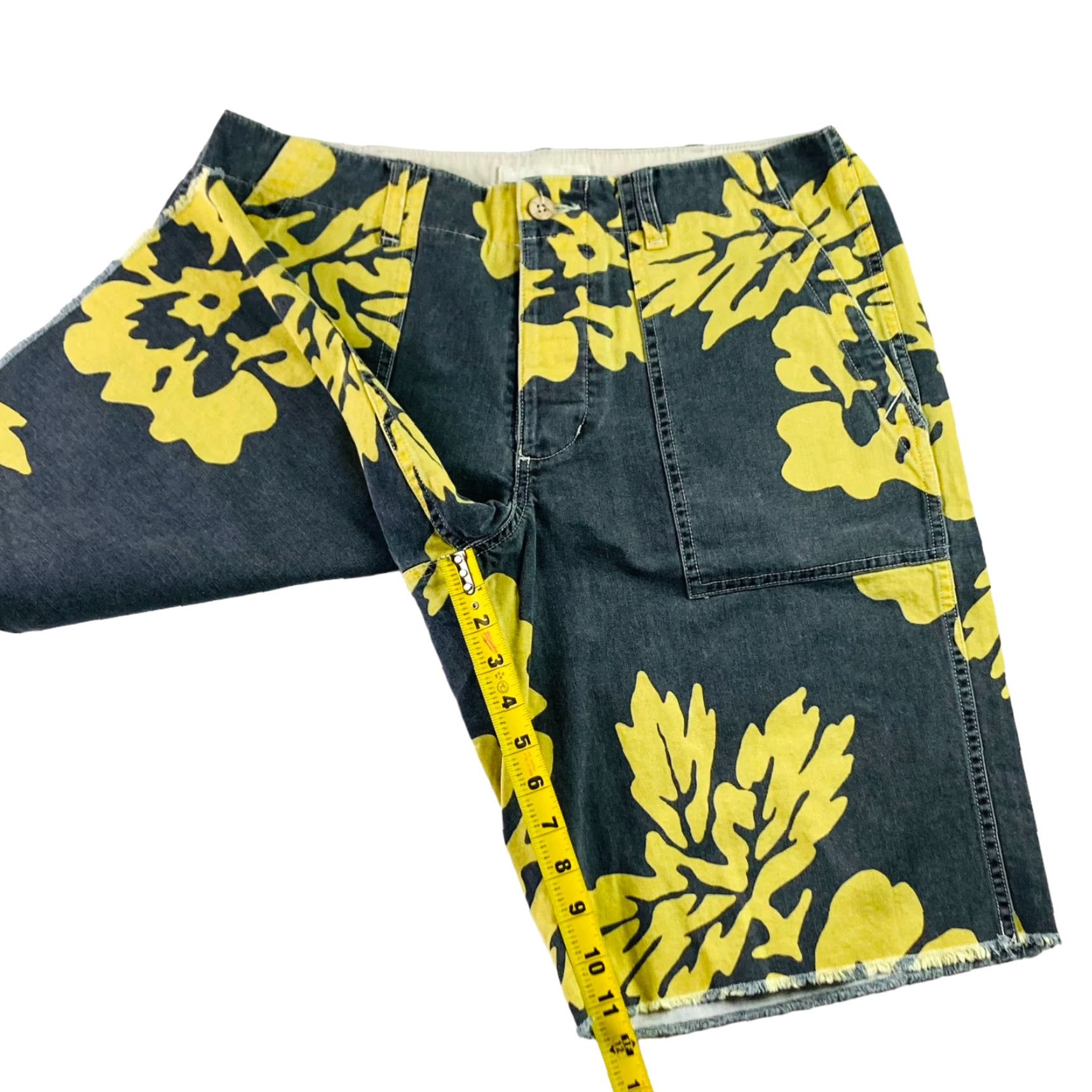 Denim & Supply Ralph Lauren Men's Shorts Bermuda Black Floral Hawaiian 33 Inseam 11 Cotton Denim