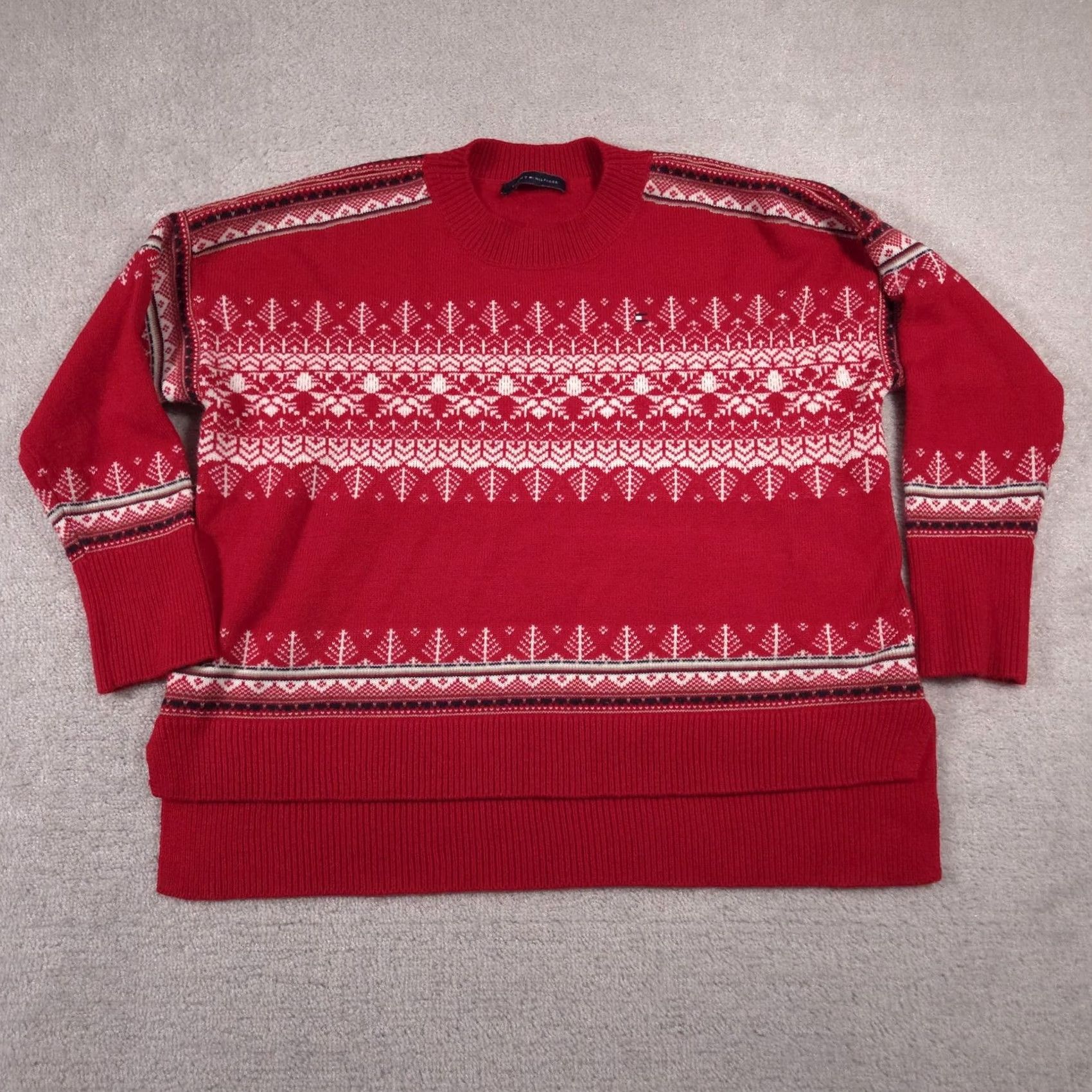 Tommy Hilfiger Tommy Hilfiger Sweater Womens XL Red Fair Isle Knit Holiday Crewneck Pullover Size XL / US 12-14 / IT 48-50 - 2 Thumbnail