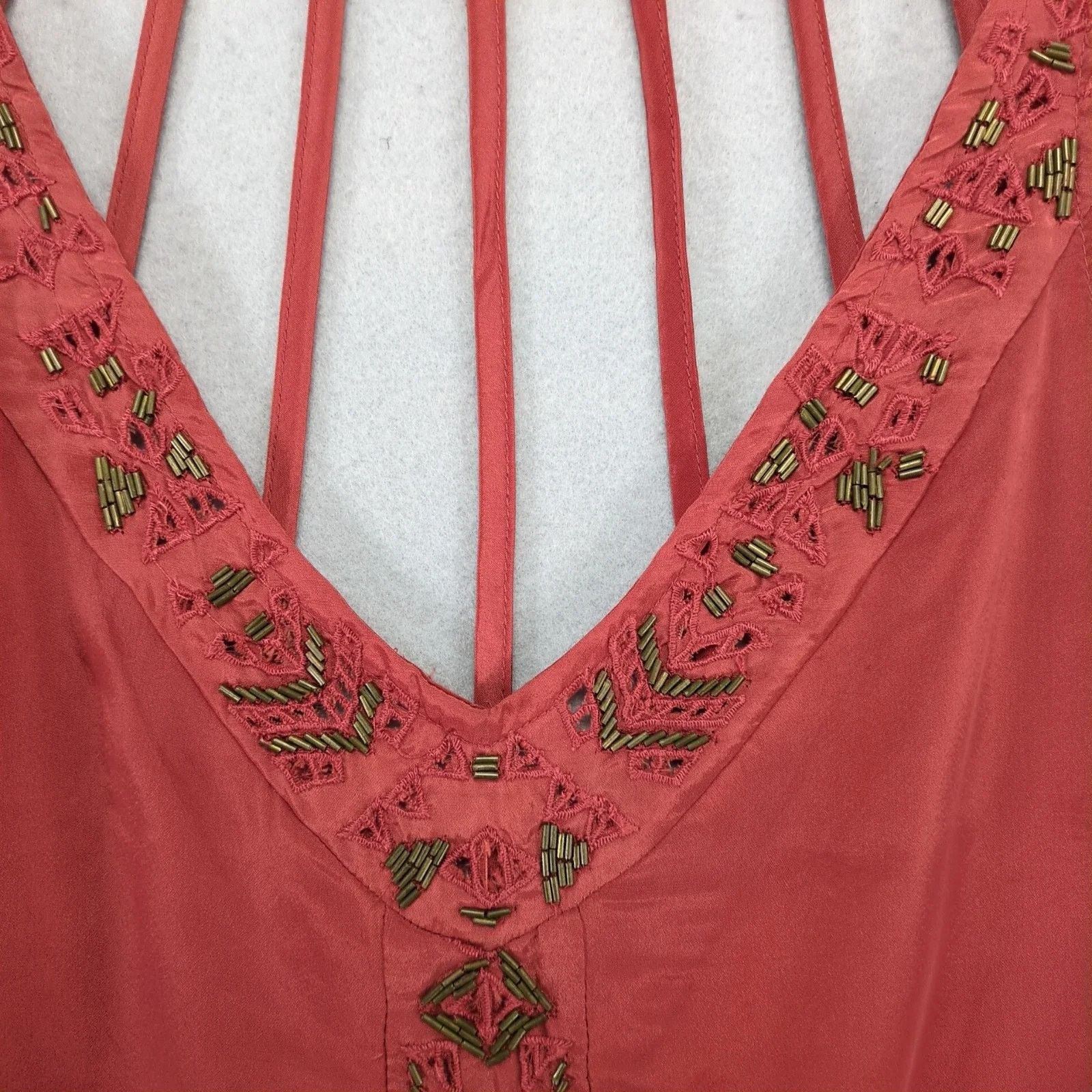 Other Ecote Rust Satin Brass Beaded V-Neck Mini Slip Dress S Size S / US 4 / IT 40 - 3 Thumbnail