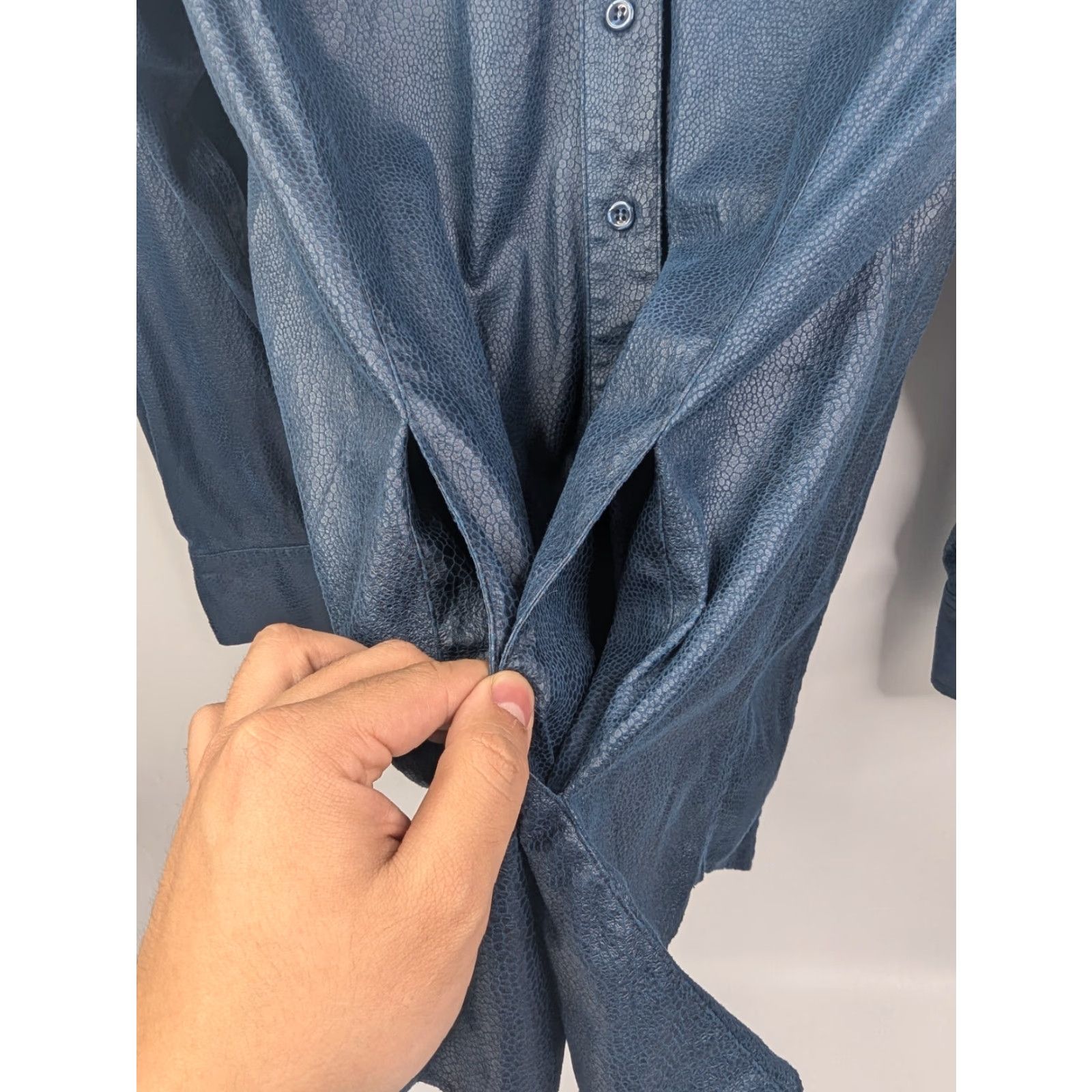 Vintage Chicos Shirt Womens L Teal Blue Faux Leather Long Sleeve Button-Up Size L / US 10 / IT 46 - 3 Thumbnail