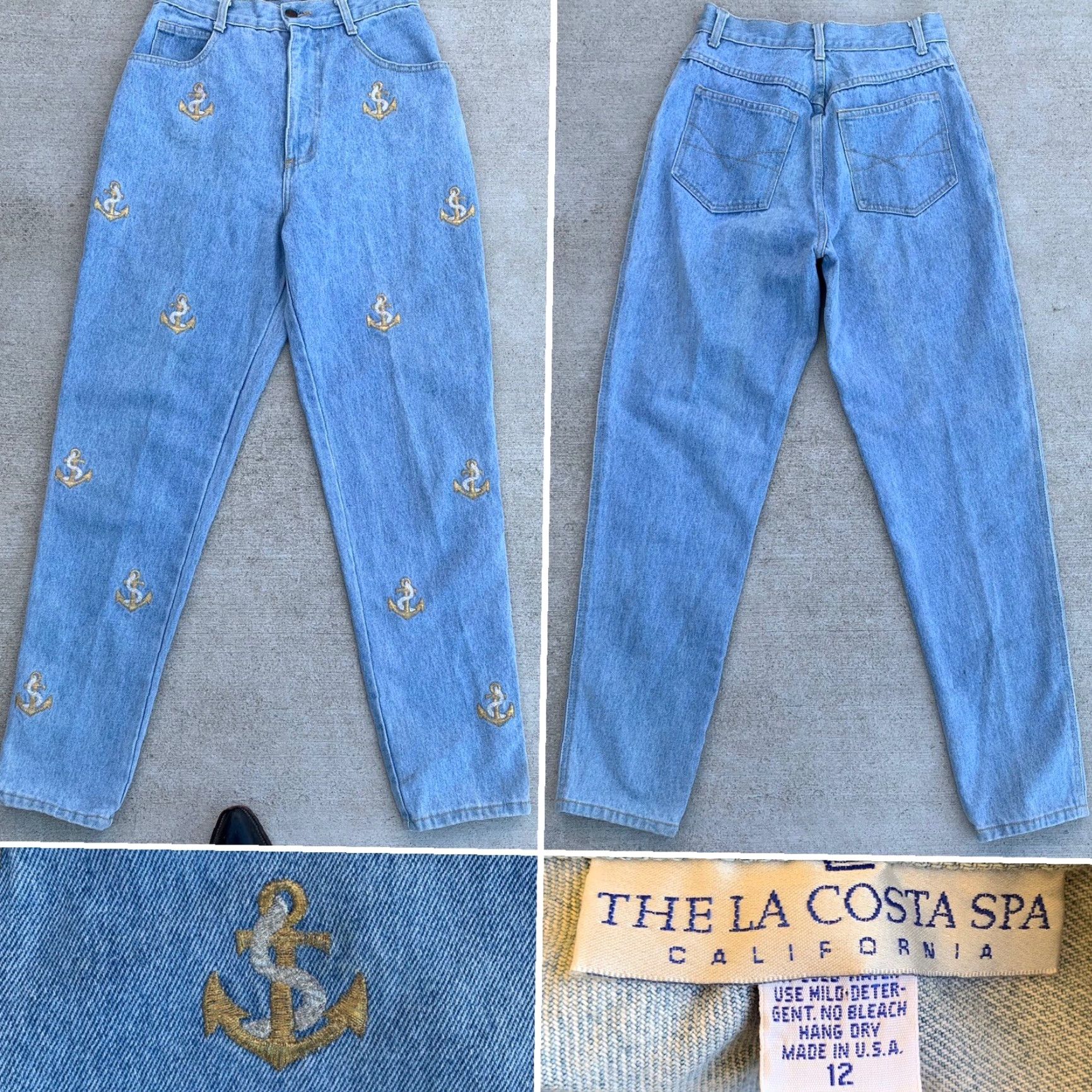 Vintage VINTAGE The La Costa Spa California high waist tapered leg jeans embroidered anchor anchors sz 12 28” waist blue cotton 1980s 1990s Mens? Womens? Size 34" / US 12 / IT 48 - 7 Thumbnail