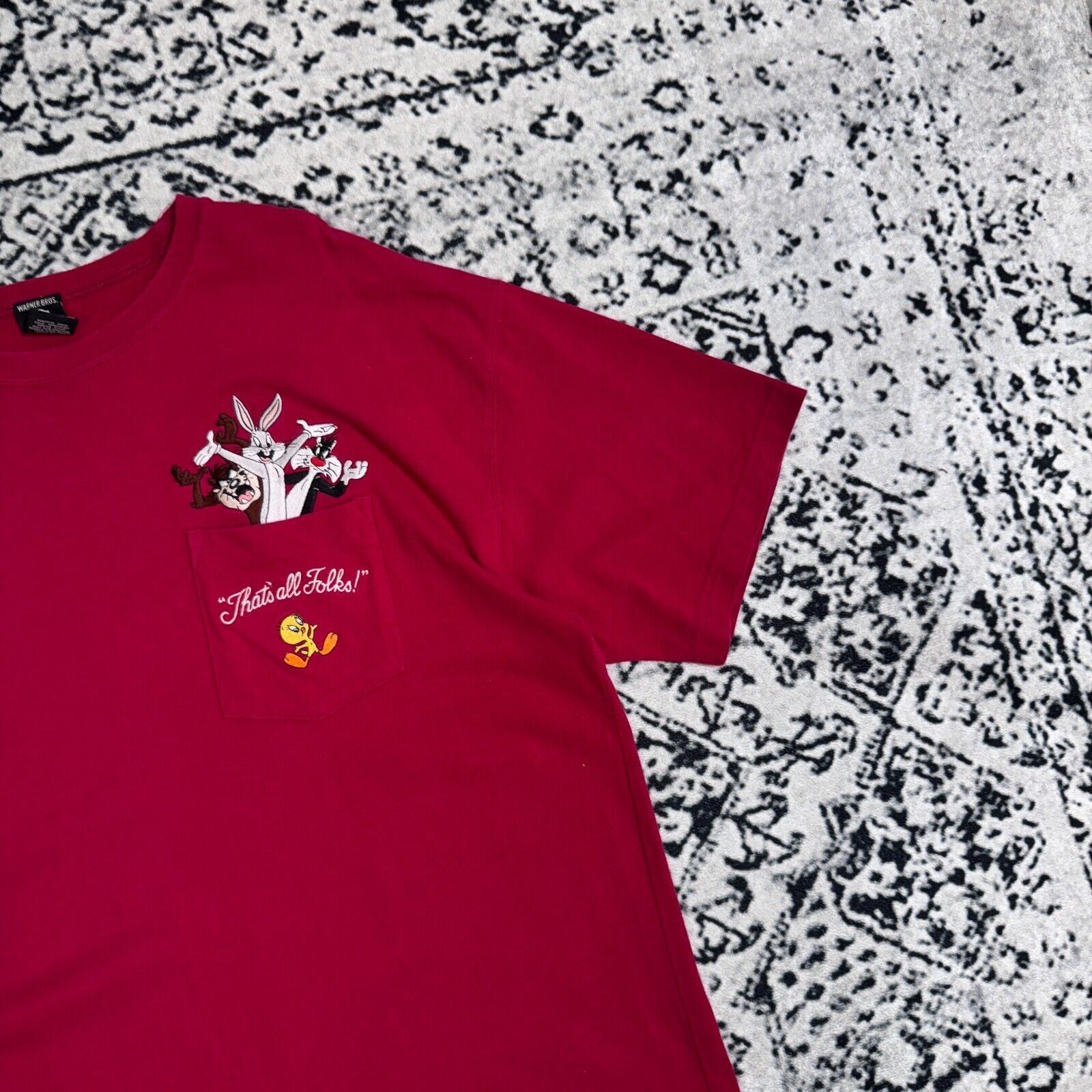 Vintage × Warner Bros Warner Bros Red Cotton T-Shirt Size XL Y2K Looney Tunes 90s Size US XL / EU 56 / 4 - 4 Thumbnail