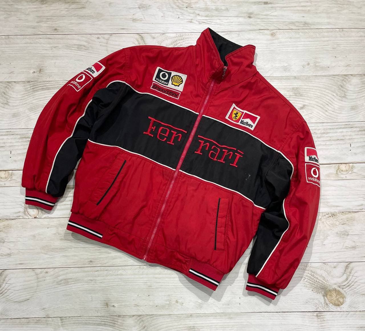 image of Vintage Ferrari Marlboro Racing Jacket F1 Michael Shumacher in Black Red, Men's (Size Small)