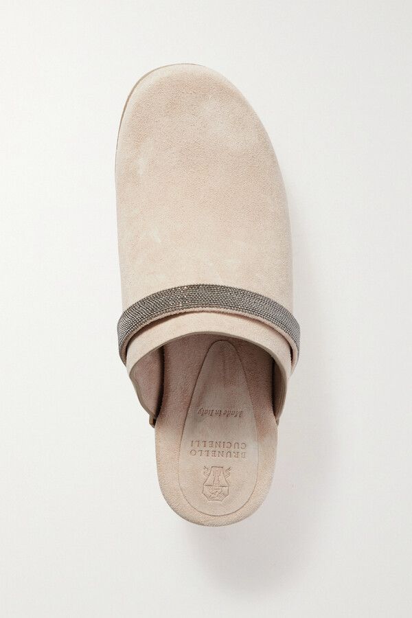 Brunello Cucinelli o1gr1nt0625 Monili Embroidered Suede Clogs in Beige Size US 7 / IT 37 - 5 Thumbnail