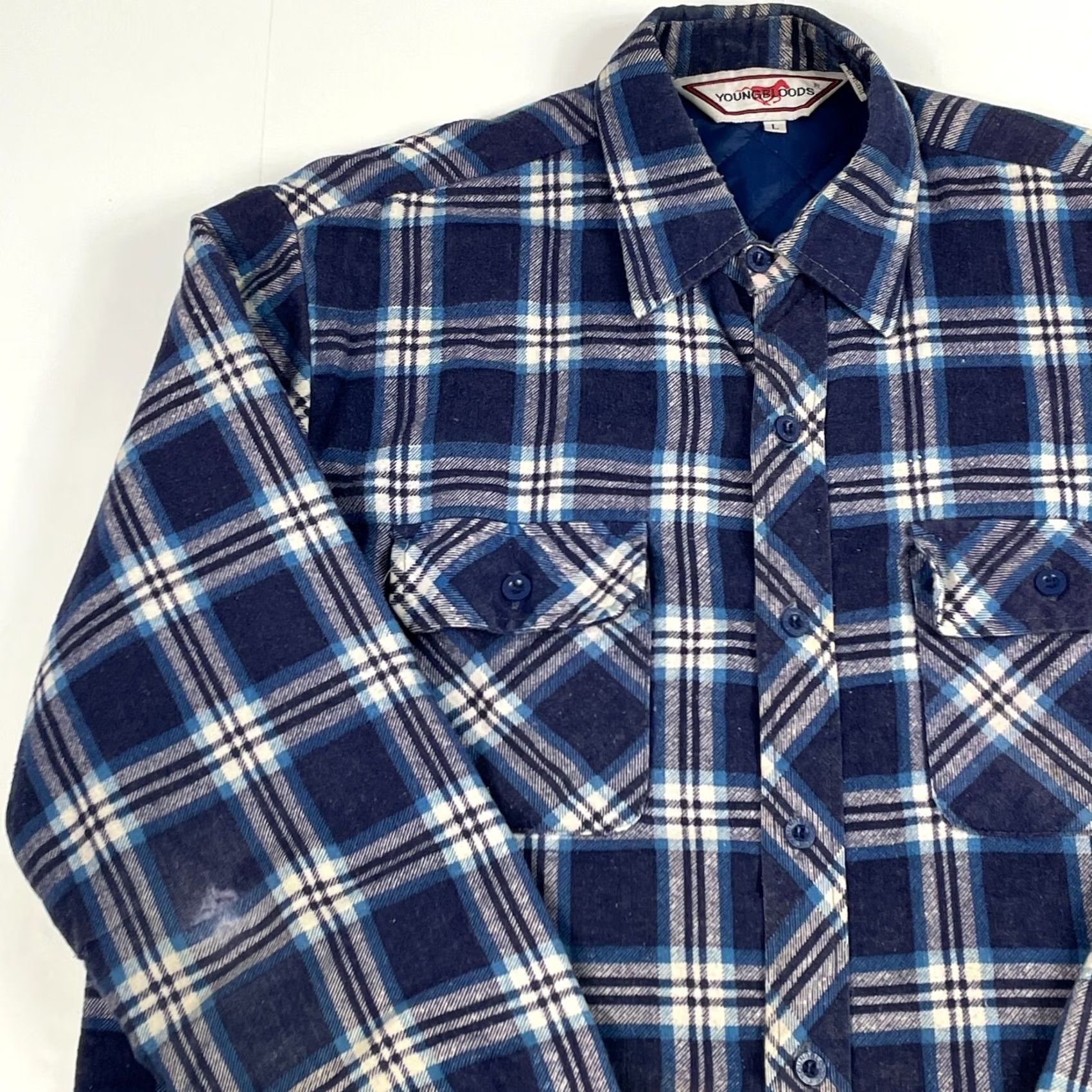 Vintage Youngbloods Vintage Plaid Shirt Mens Large Blue Cotton Quilted Lining Camp Workwear Casual Shirt Size US L / EU 52-54 / 3 - 2 Thumbnail