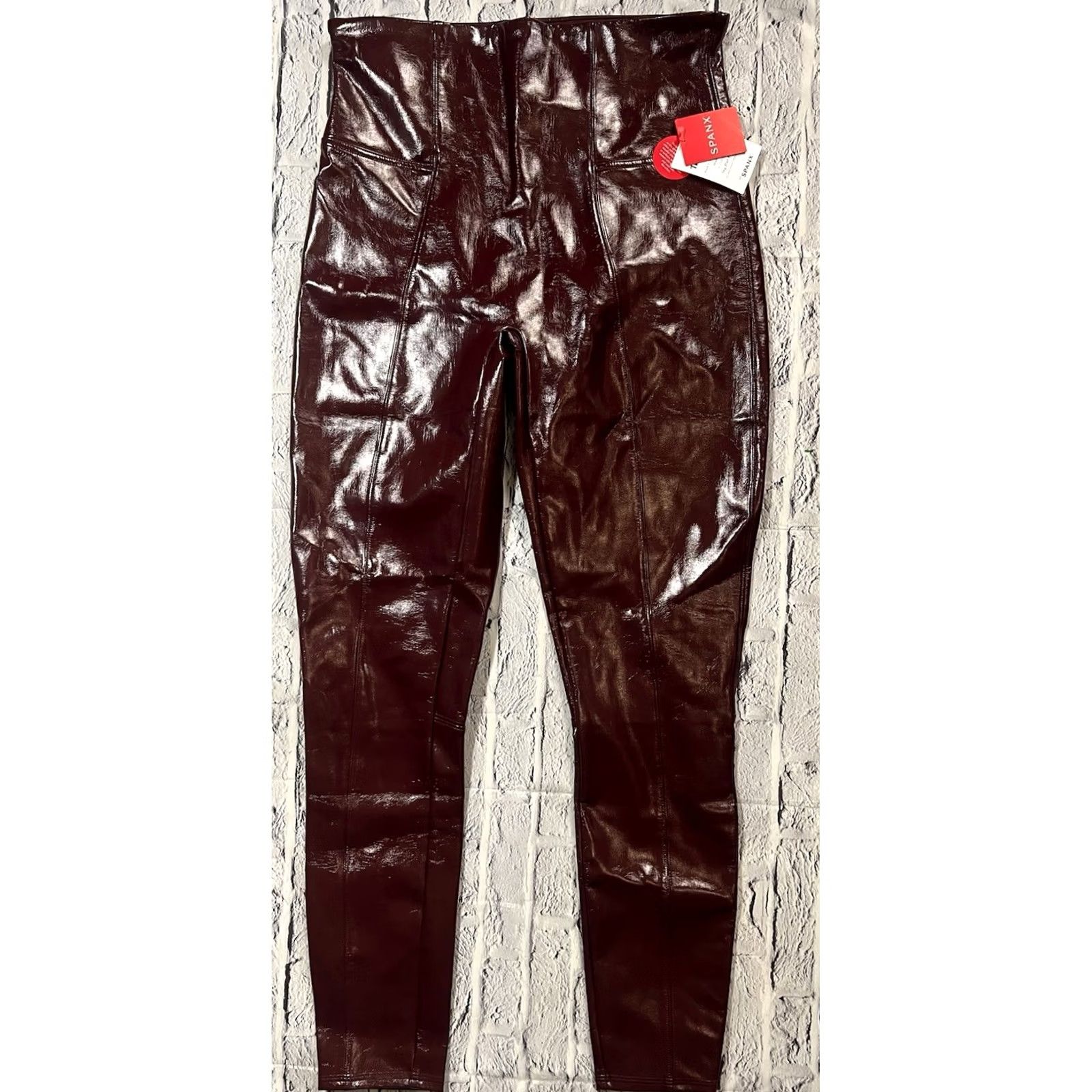 Spanx Spanx Womens Ruby Faux Patent Leather Leggings High Rise L 20301R Red Shiny Going Out Womens Leggings Size 36" / US 14 / IT 50 - 2 Thumbnail