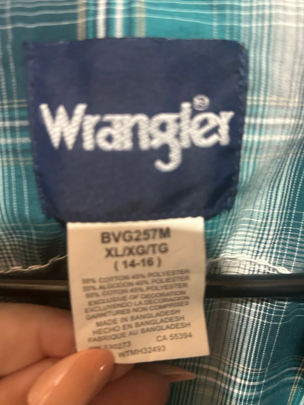 Wrangler Men's Wrangler Teal & White Plaid Casual Button Shirt XL Size US XL / EU 56 / 4 - 6 Thumbnail