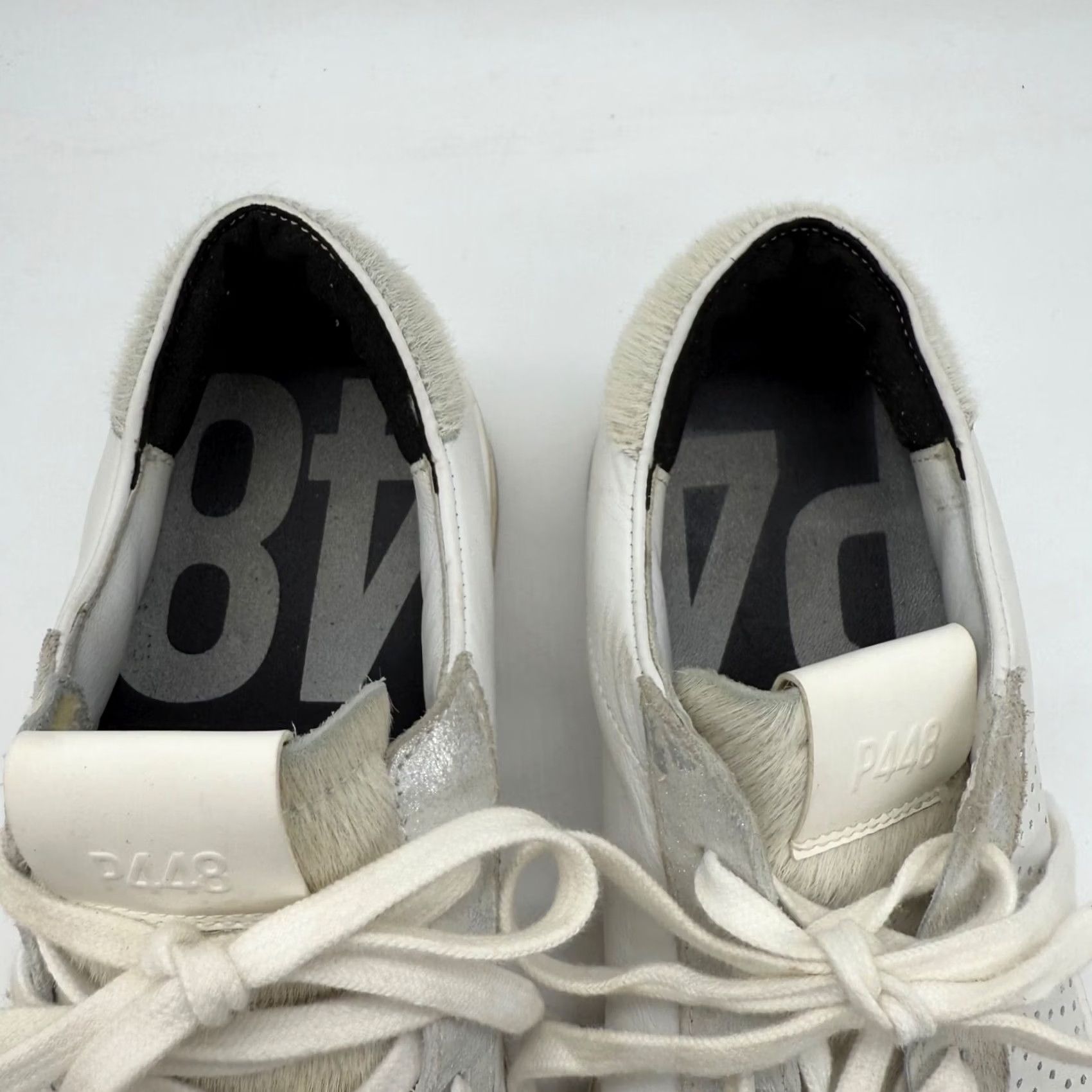 P448 P448 Womens John Low Top Sneaker Shoes Size 40 White Silver Horse Hair Lace Up Size M / US 6-8 / IT 42-44 - 4 Thumbnail