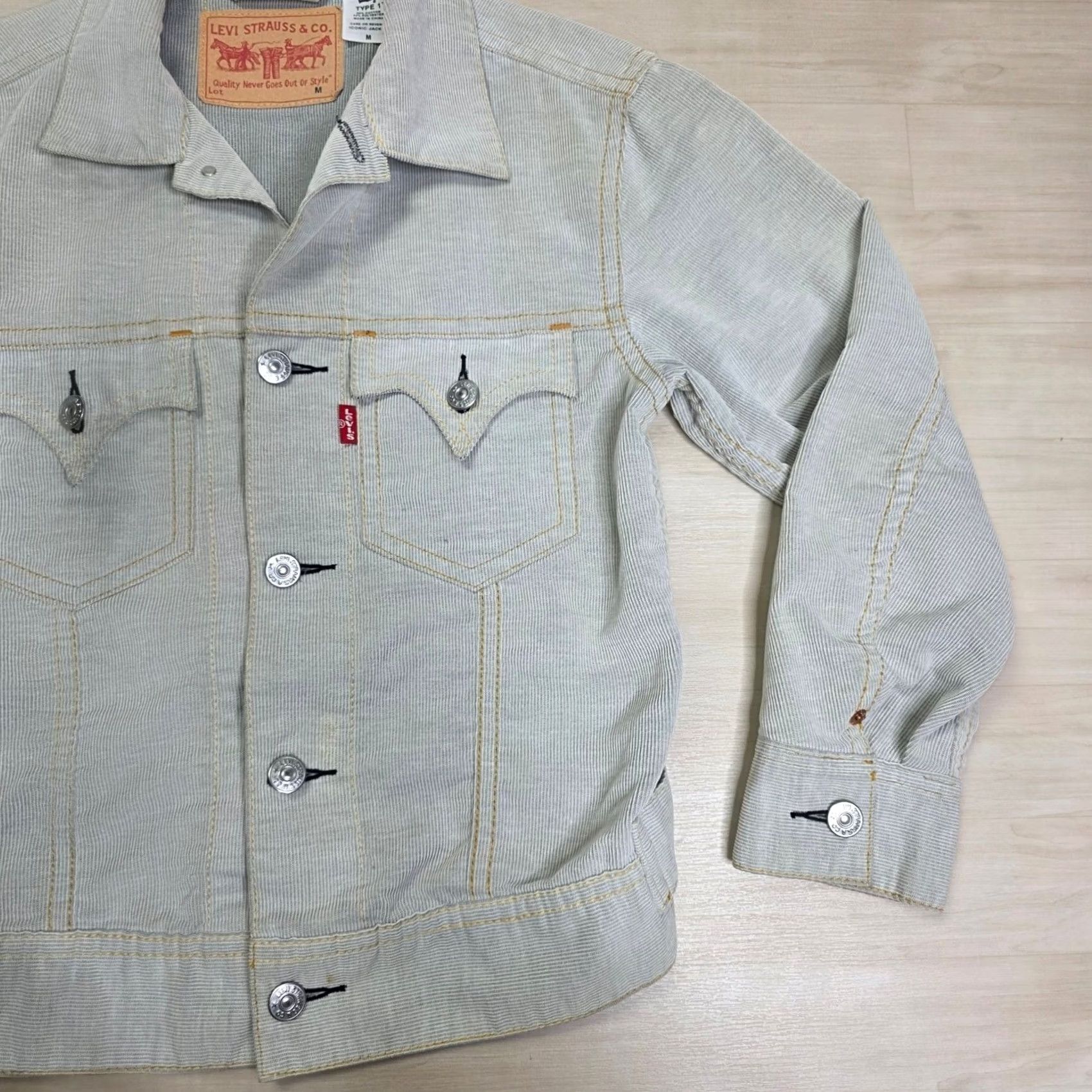 Levi's Levi's Type 1 Corduroy Iconic Jacket Mens Medium Gray Striped Button Snap Pocket Front Size US M / EU 48-50 / 2 - 4 Thumbnail