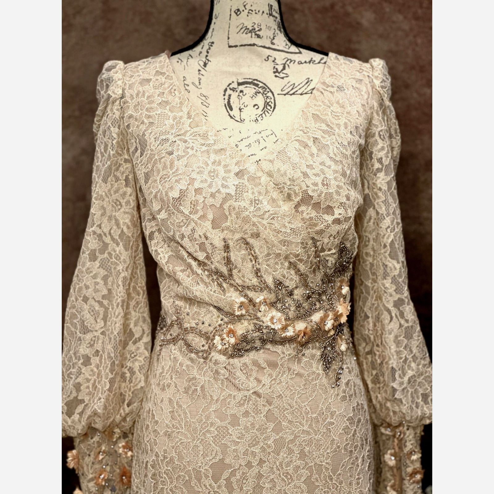 Other Mac Duggal Lace V Neck Embellished Gown Blush size 12 Size XL / US 12-14 / IT 48-50 - 10 Thumbnail