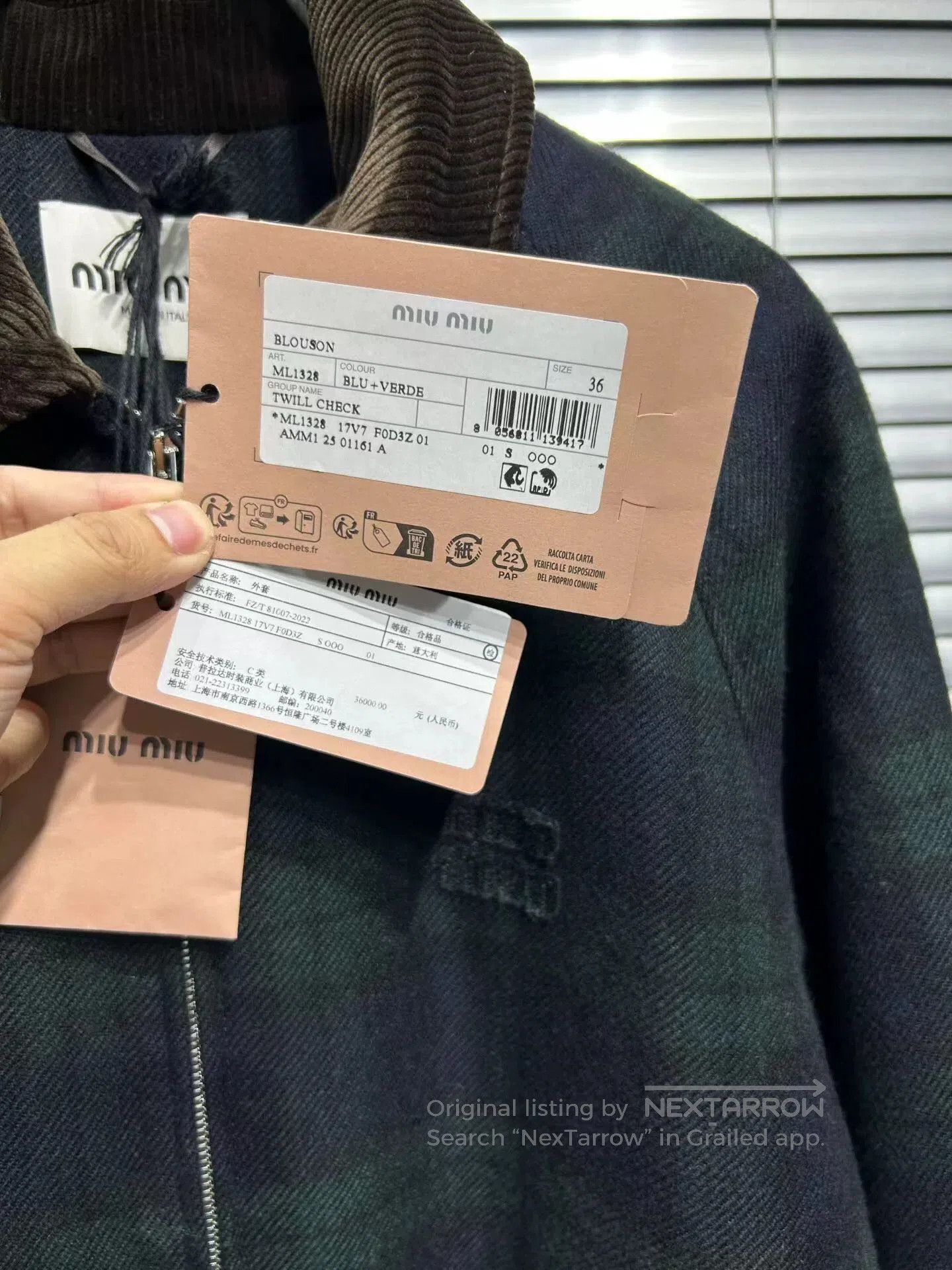 Miu Miu miumiu green plaid corduroy collar jacket. Size S / US 4 / IT 40 - 3 Thumbnail