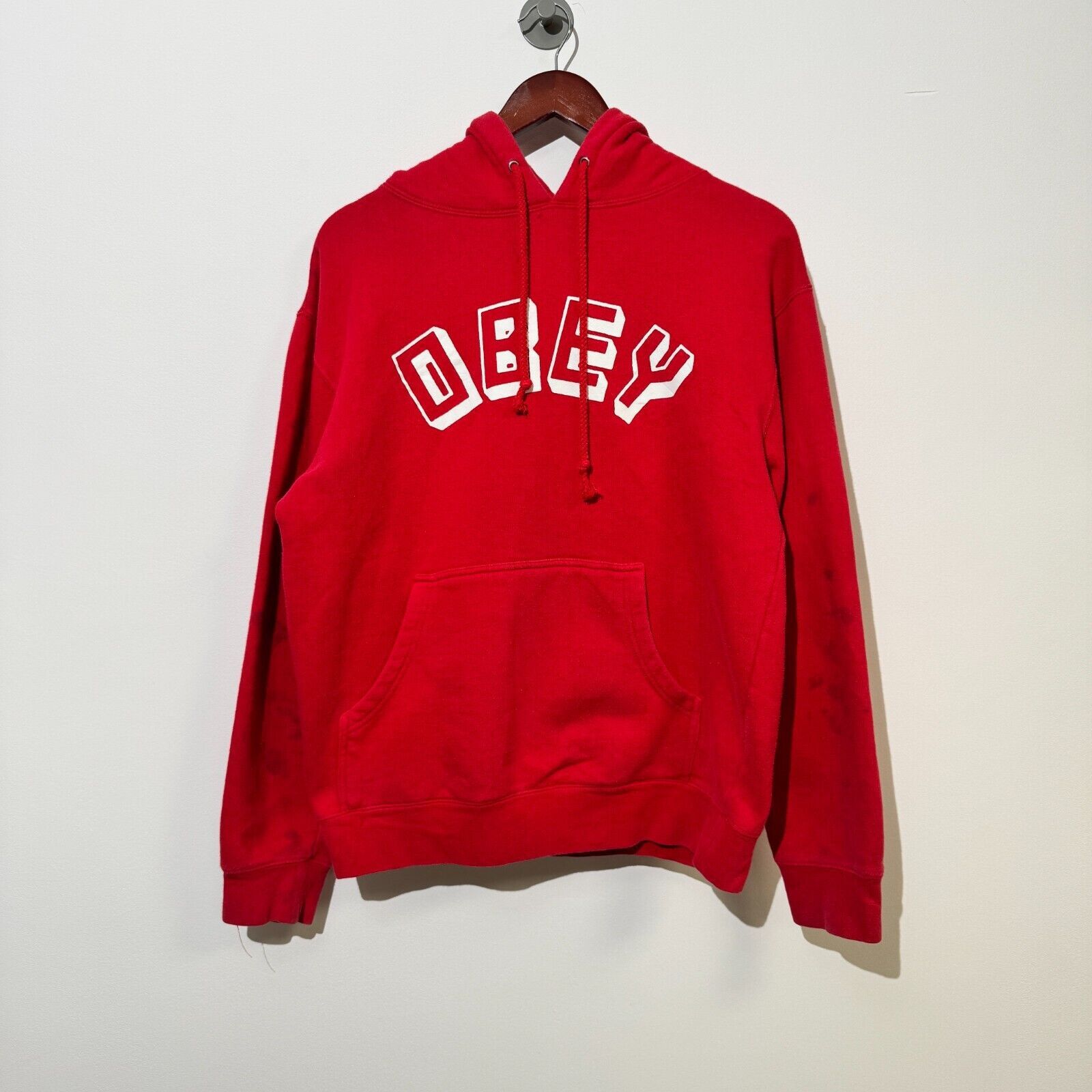 Obey × Vintage Vintage Obey Unisex Red Cotton Hoodie Size S Regular Fit Size US S / EU 44-46 / 1 - 1 Thumbnail