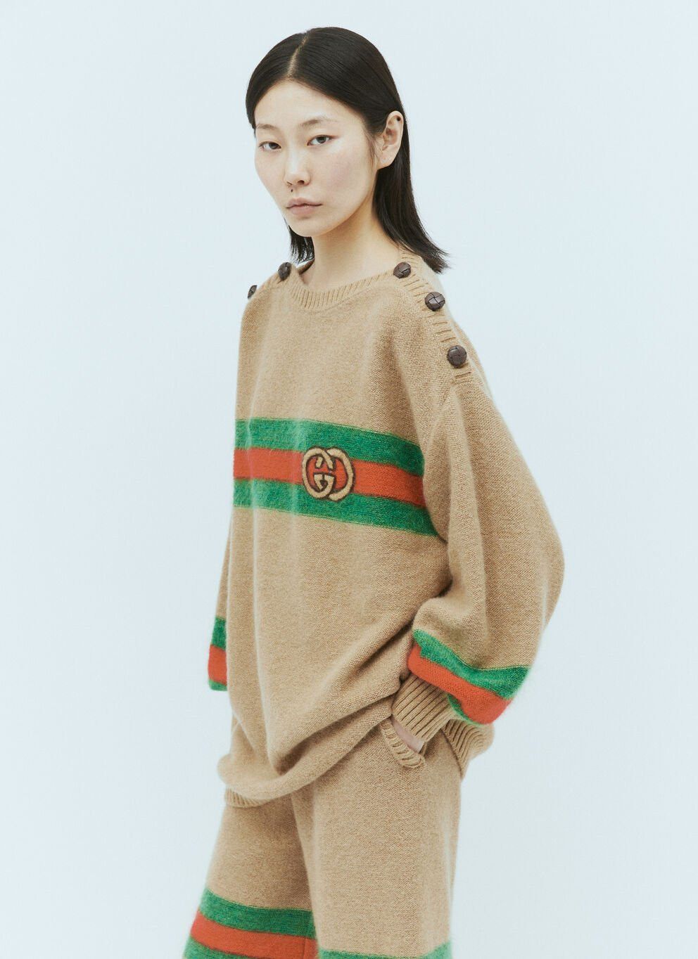 image of Gucci Interlocking GG Wool Mohair Sweater in Beige, Women's (Size Medium)