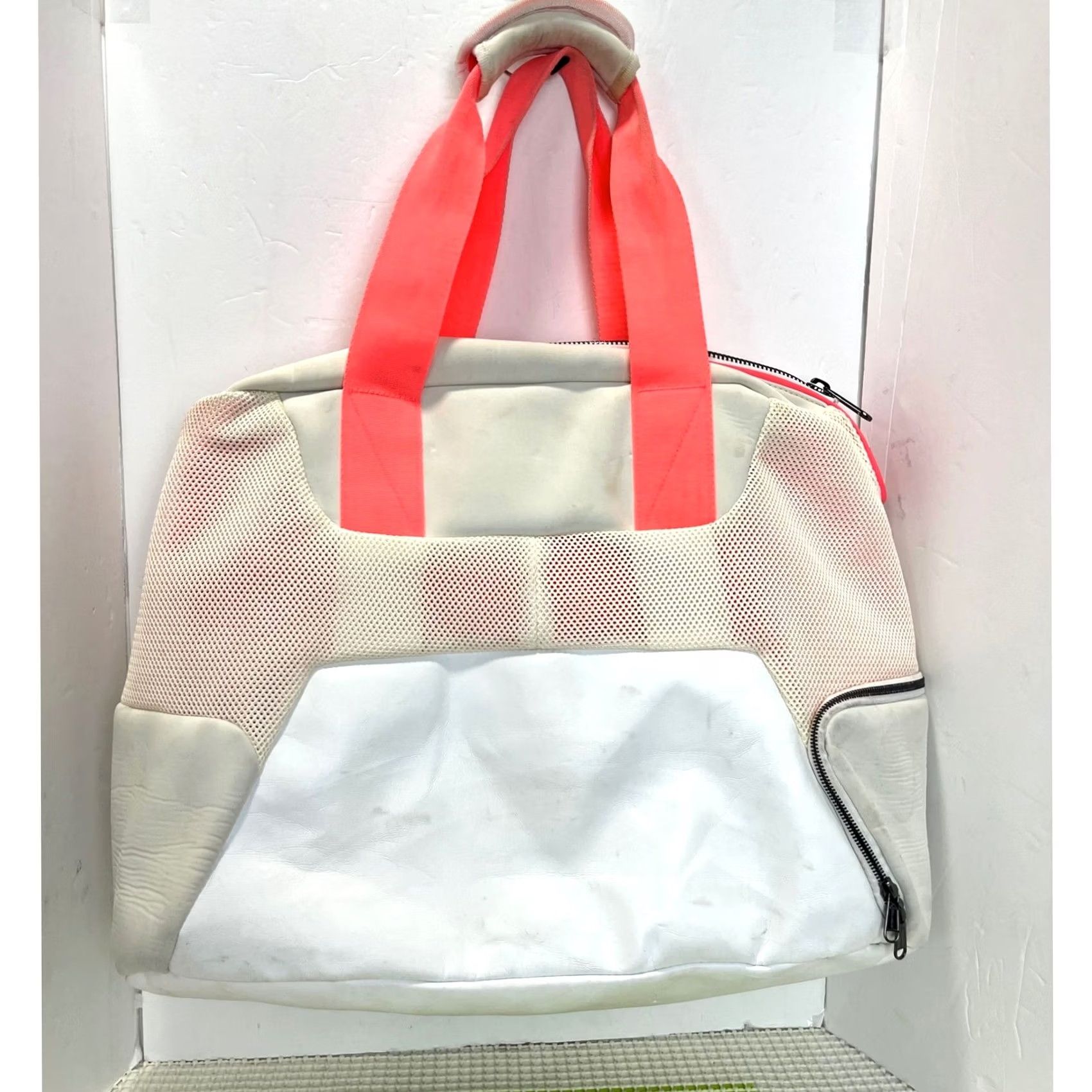 Stella McCartney Adidas by Stella McCartney Gym Bag Large White Tan Neon Coral Mesh Duffel AX8257 Womens Size ONE SIZE - 2 Thumbnail
