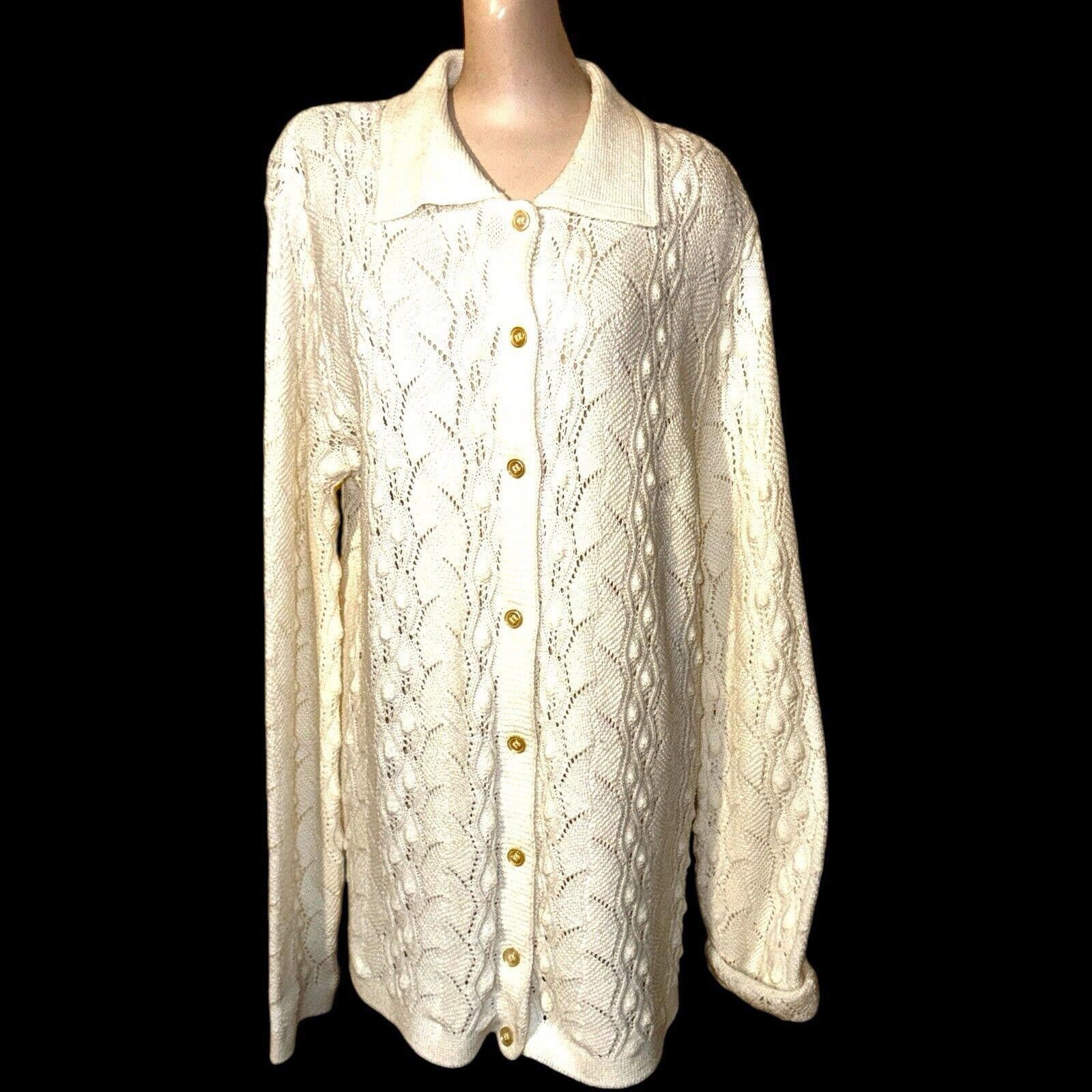Designer Vintage Winter White Crochet Knit Cardiganr Grannycore Sz M Size M / US 6-8 / IT 42-44 - 2 Thumbnail