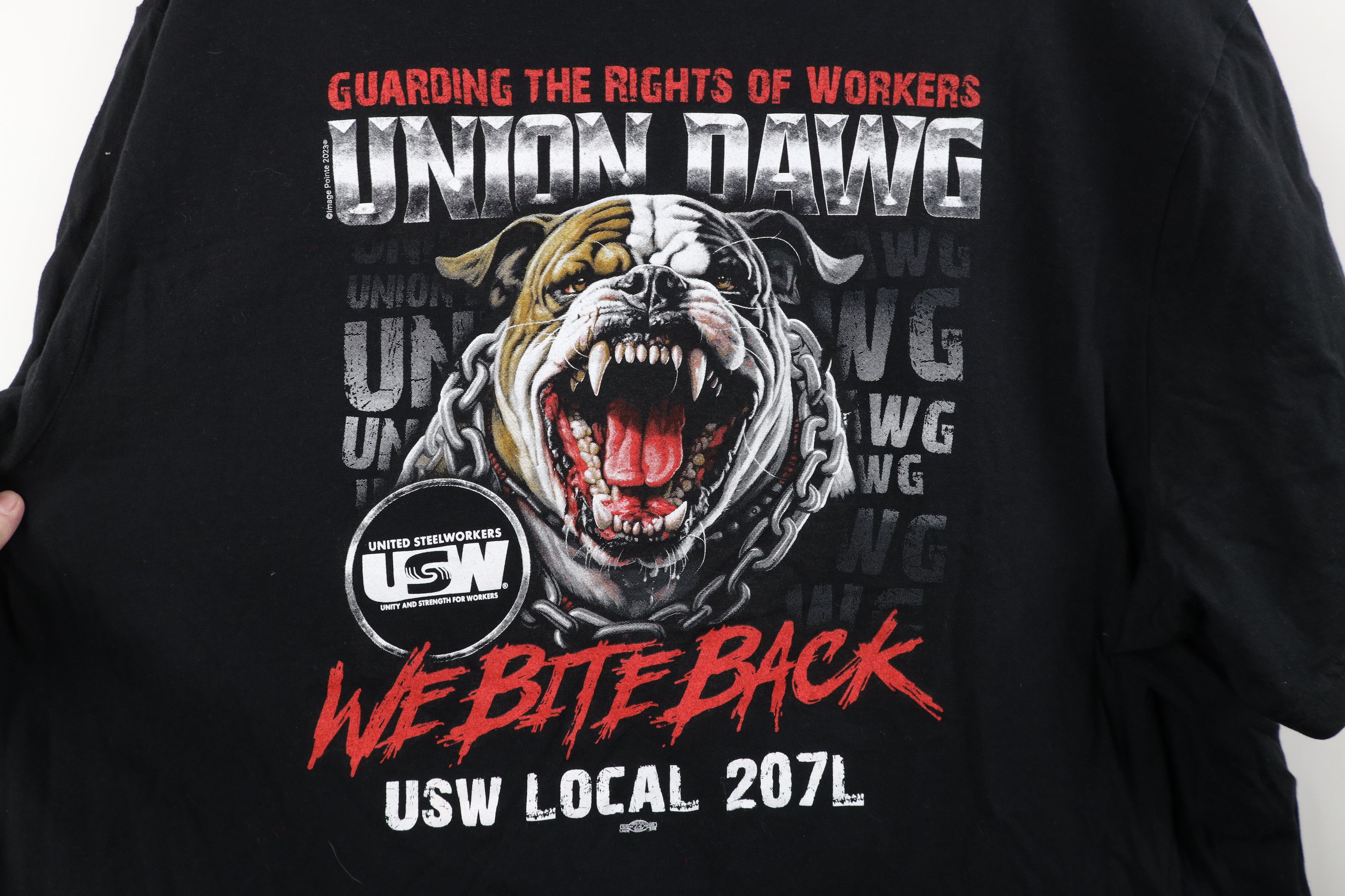 Vintage Y2K Local 207L United Steelworkers Union Dawg T-Shirt Black Size US XXL / EU 58 / 5 - 8 Thumbnail
