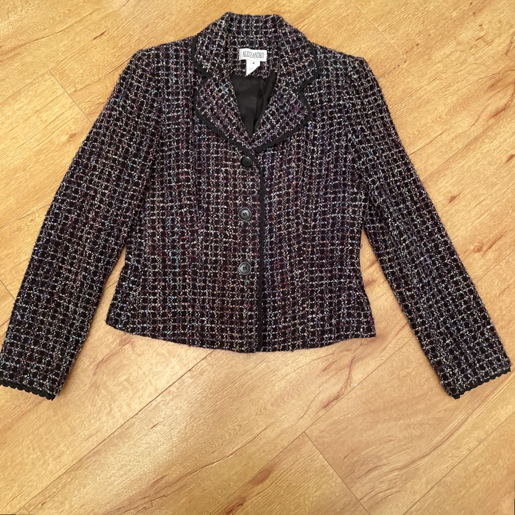 Vintage VINTAGE Alessandro Tweed Blazer Women 4 Button Lined Jacket Plaid Scalloped Edge Blazer Size S / US 4 / IT 40 - 2 Thumbnail