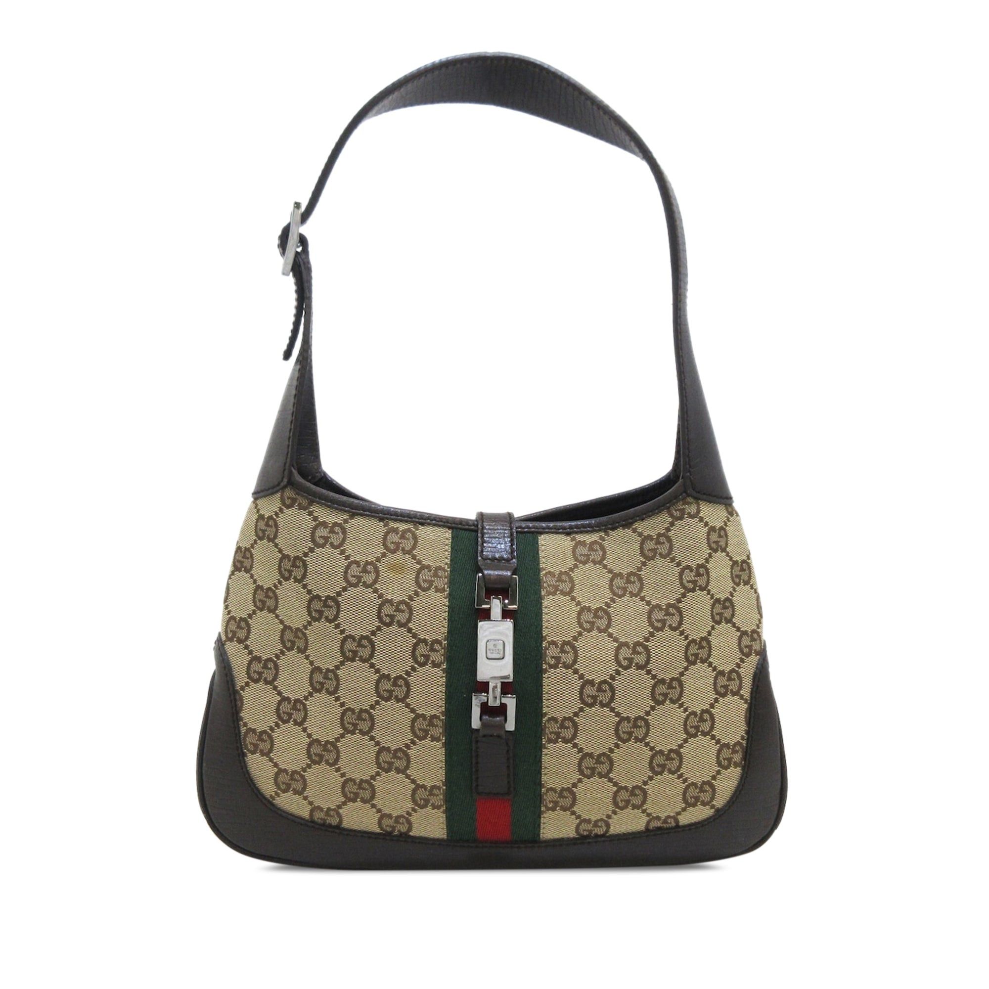image of Gucci GG Canvas Web Jackie Shoulder Bag in Brown, Women's