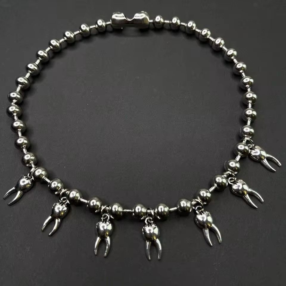 Jewelry Punk Steel Teeth Bead Ball Chain Necklace Size ONE SIZE - 4 Thumbnail