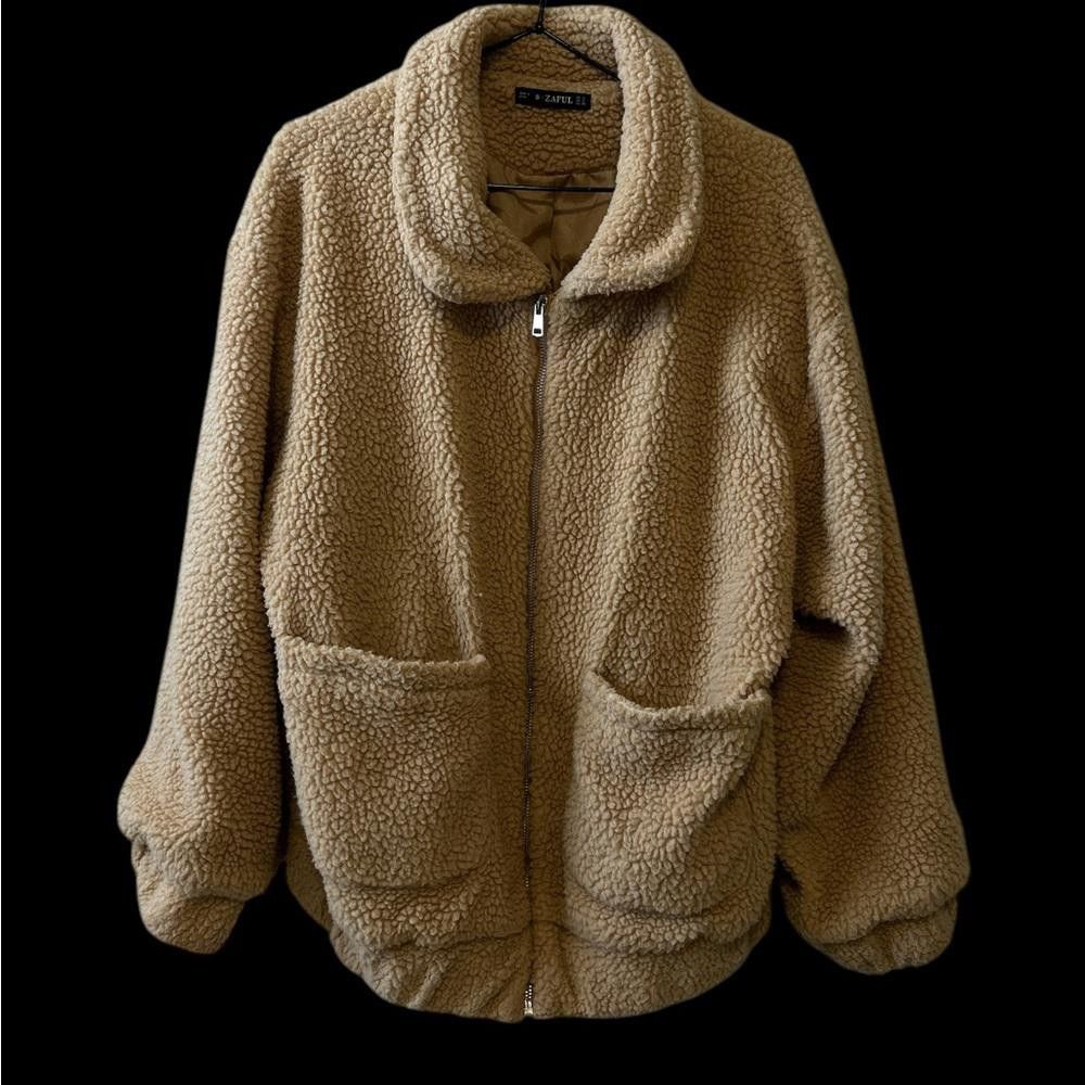 Designer ZAFUL Tan Teddy Fleece oversized Jacket Size S / US 4 / IT 40 - 3 Thumbnail