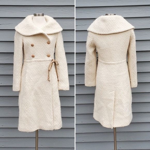 image of Guess Marciano Cream Wool Blend Boucle Double Breasted Trench Sm, Women's (Size Small)