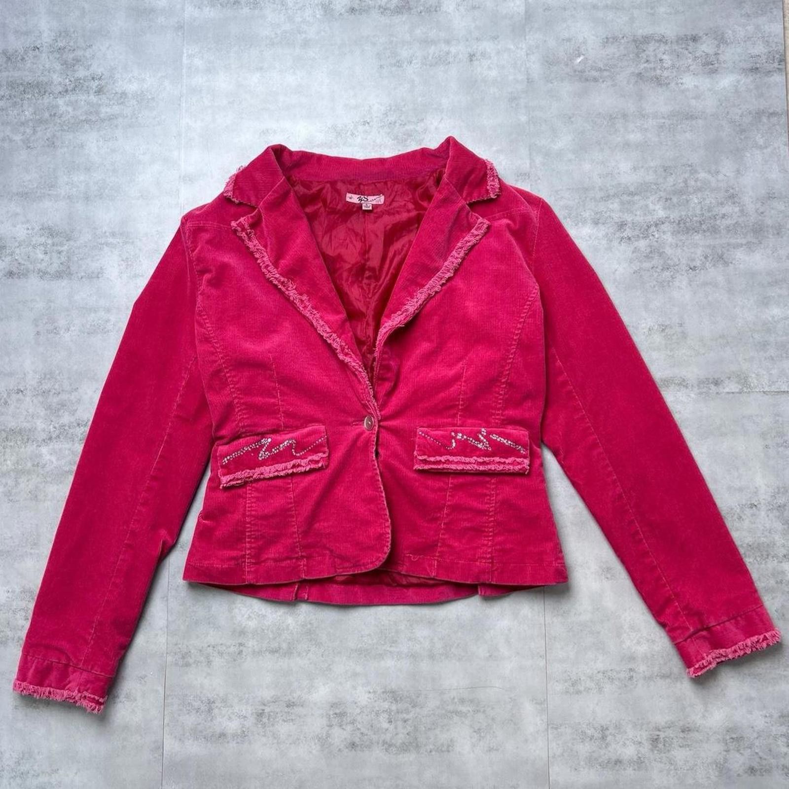 Other Y2K YS Pink Velvet jacket 00s rhinestones button jacket Size L / US 10 / IT 46 - 7 Thumbnail