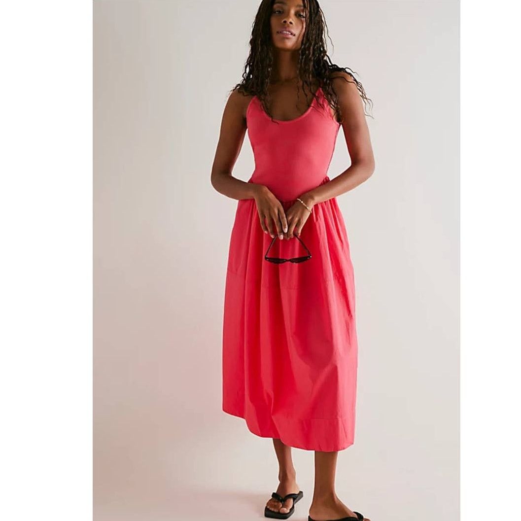 Free People New Free People Dylan Midi Dress $128 SMALL Knit Body Poplin Size S / US 4 / IT 40 - 1 Thumbnail