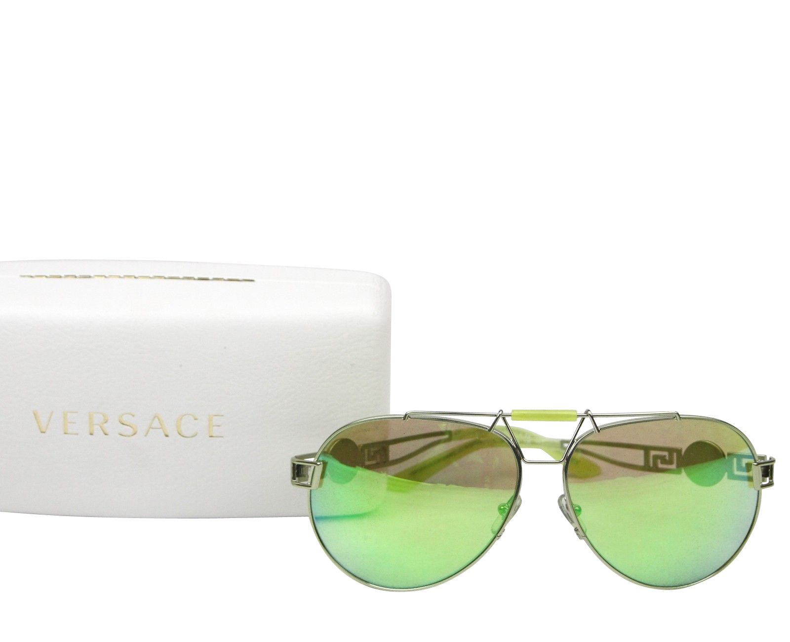 Versace Women's Mirrored Lime Green Metal Aviator Sunglasses Size ONE SIZE - 1 Thumbnail
