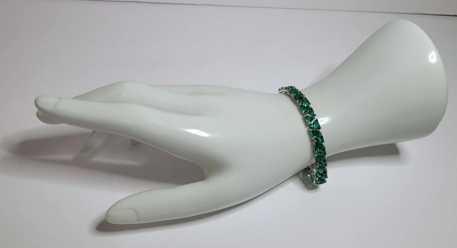 Sterling Silver Sterling Silver Tennis Bracelet 6.5" Green Silver Size ONE SIZE - 6 Thumbnail
