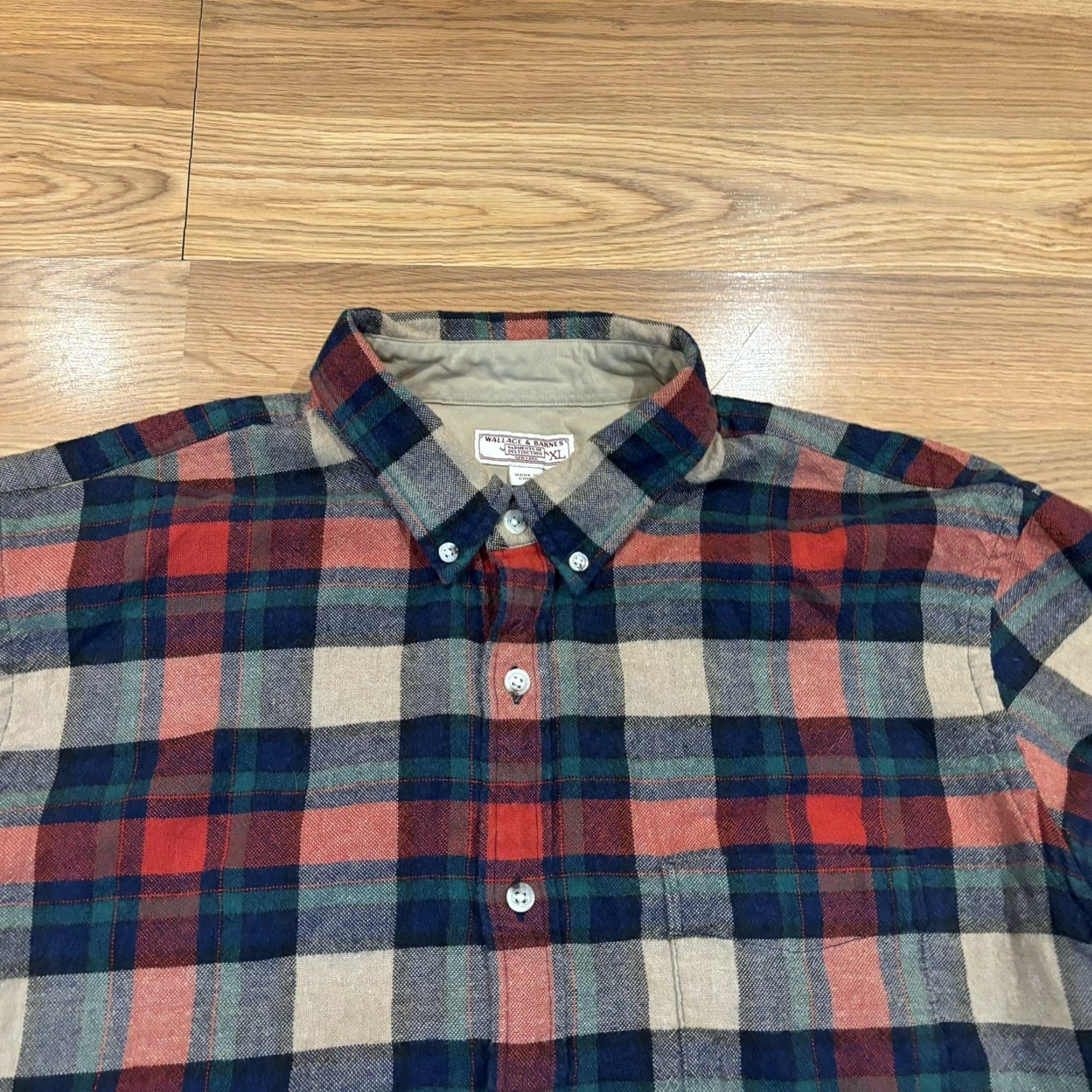 Wallace & Barnes VINTAGE Wallace & Barnes Shirt Button Up Wool Blend Flannel Red Blue Green Men’s Sz XL Size US XL / EU 56 / 4 - 3 Thumbnail