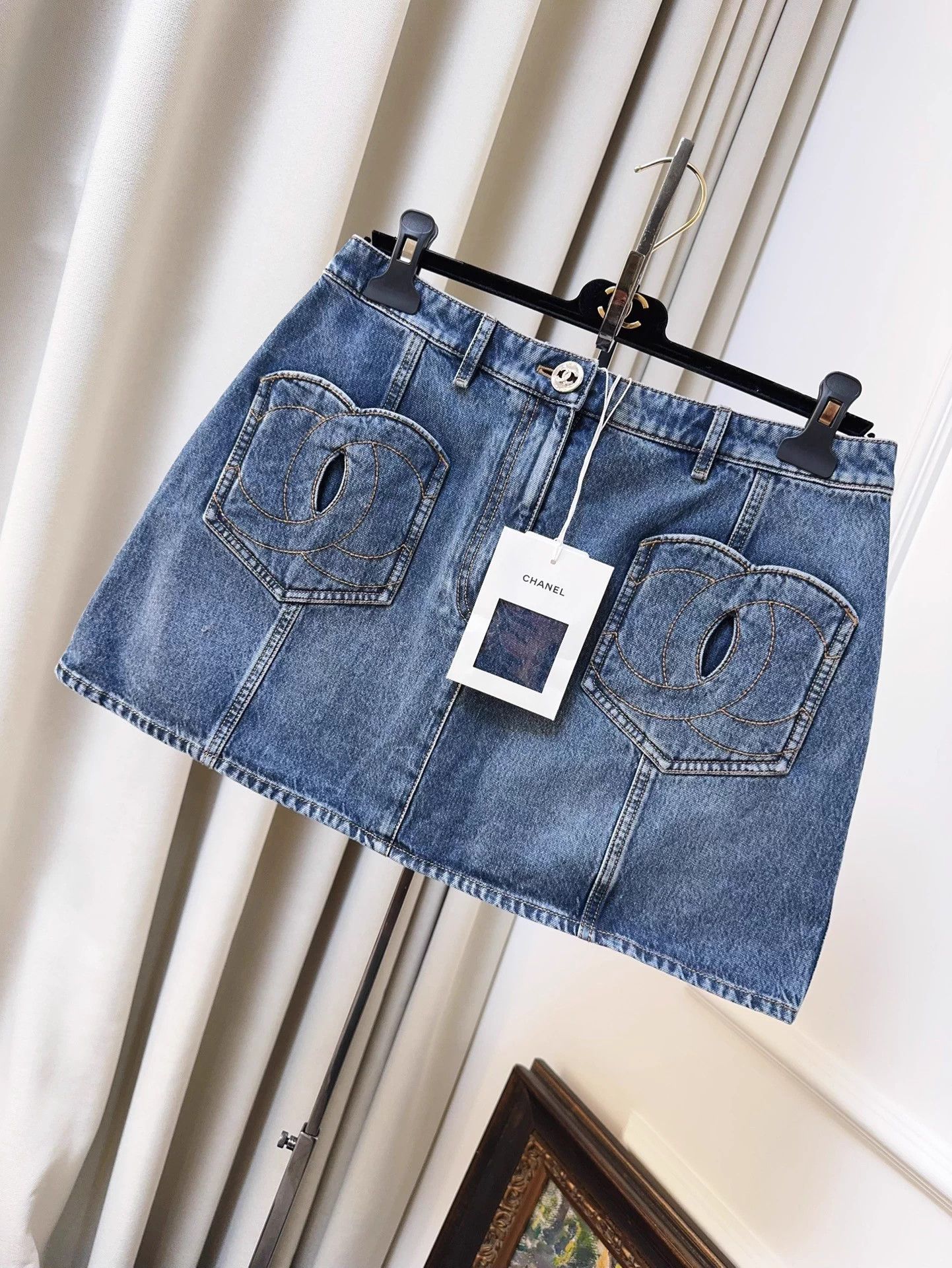 Chanel Chanel 24P Blue CC Denim Mini Skirt 38/40 NWT Size 28" / US 6 / IT 42 - 1 Thumbnail