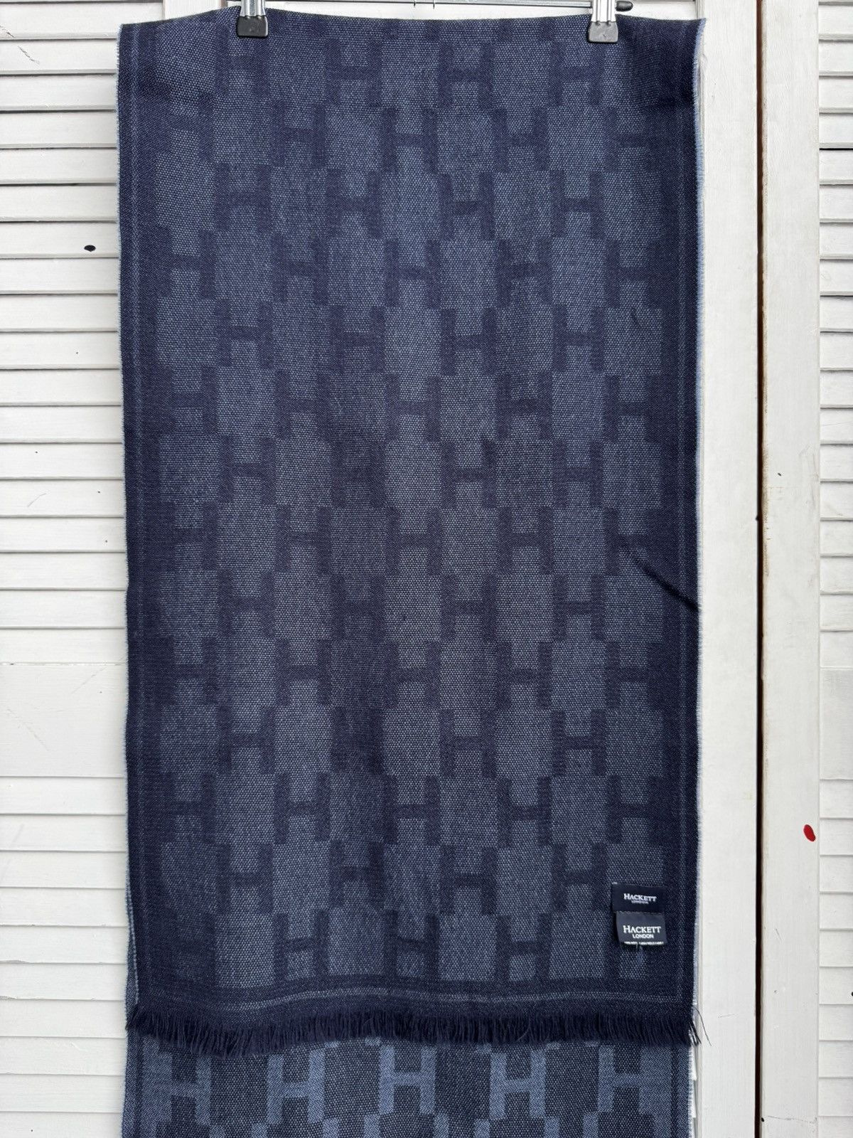 Hackett Hackett London Wool Long Scarf Navy Logo Pattern Size ONE SIZE - 14 Thumbnail