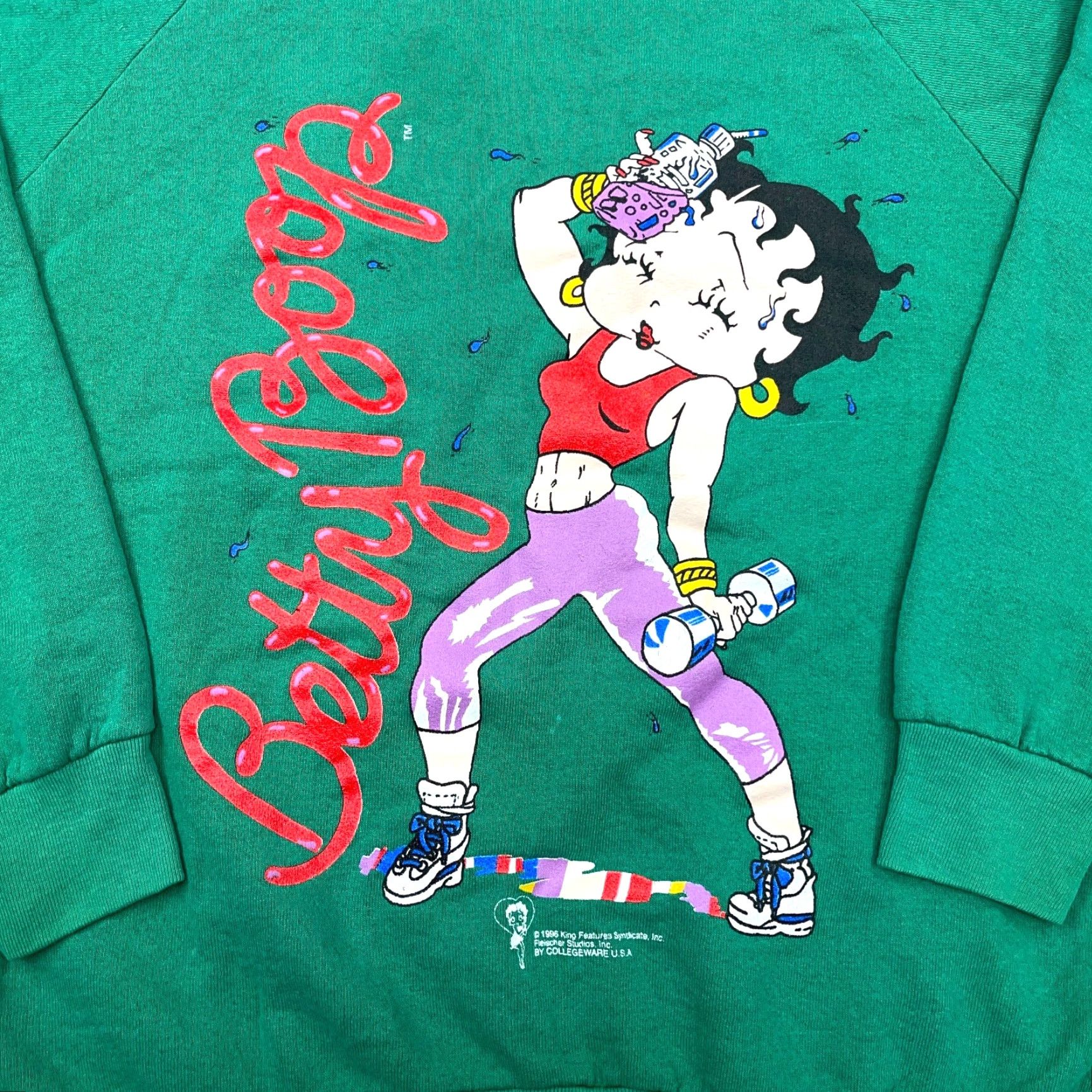 Fruit Of The Loom VINTAGE Betty Boop Sweatshirt Women L Green Crew Neck Sweater 90s USA Gym Nike? Size L / US 10 / IT 46 - 2 Thumbnail