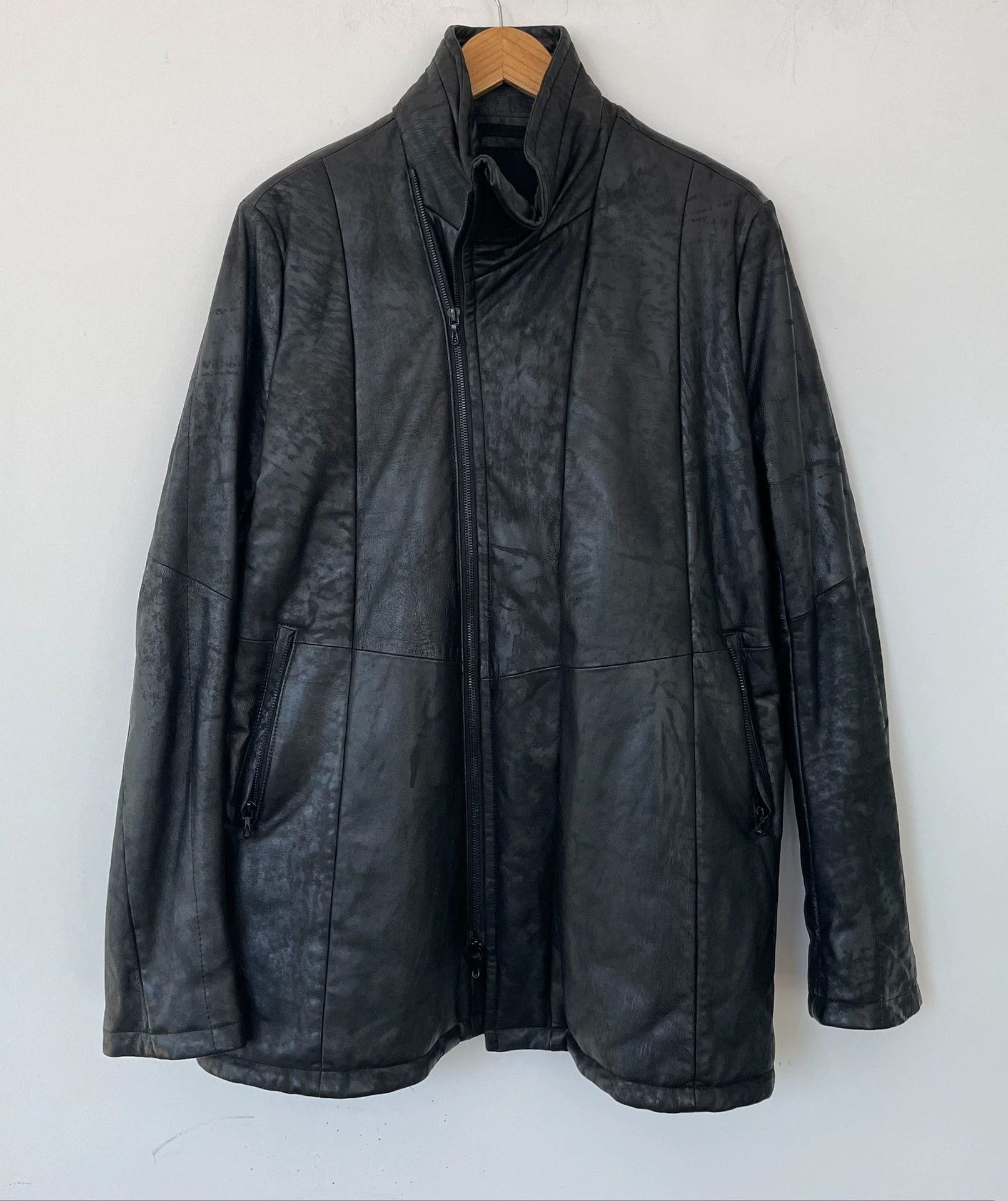 Julius 16aw Padding Distressed Leather Jacket