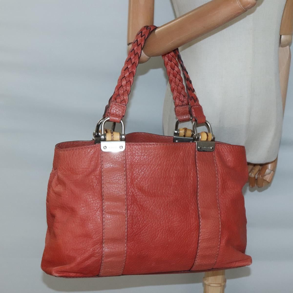 Gucci GUCCI Bamboo Tote Bag Leather Red Silver Size ONE SIZE - 24 Thumbnail