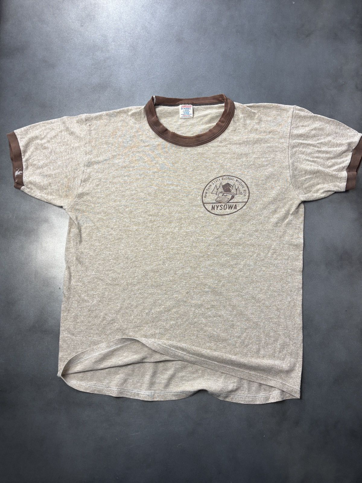 Vintage 1980s Ringer Tee Vintage Made in USA Camp Shirt Jerzees Russ Size US S / EU 44-46 / 1 - 10 Thumbnail
