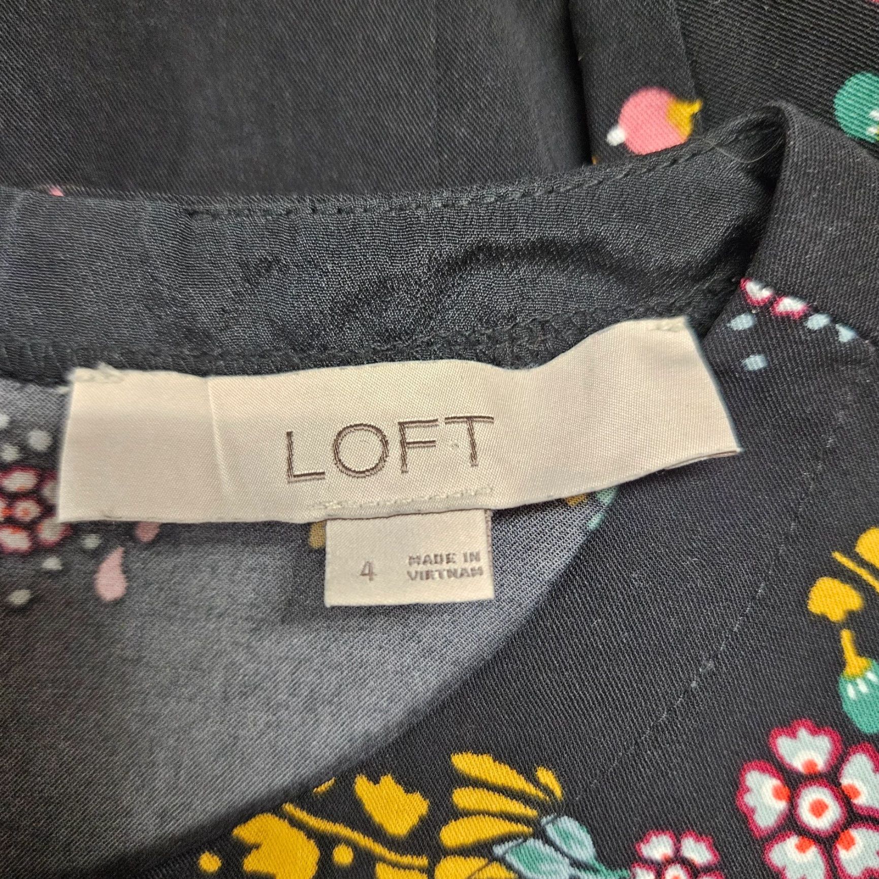 Loft Ann Taylor LOFT Womens Printed Dress Sz 4 Black Pink Floral Long Sleeve Size S / US 4 / IT 40 - 5 Thumbnail