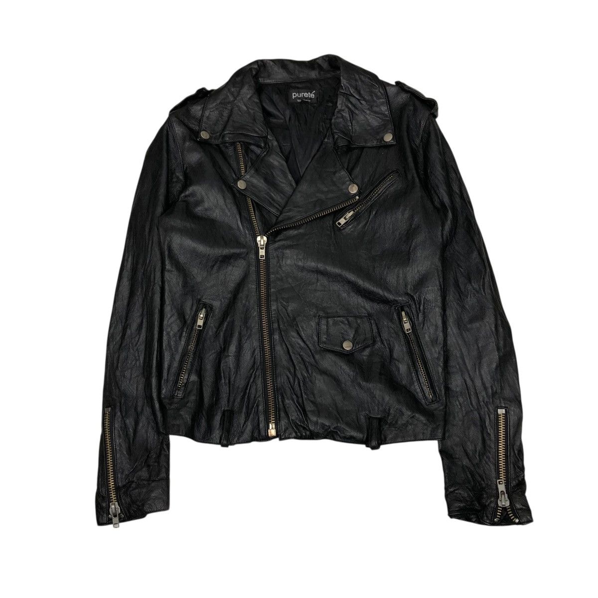 Japanese Brand 🔥VINTAGE BIKER LEATHER JACKET DOUBLE COLLAR PURETE Size US S / EU 44-46 / 1 - 1 Thumbnail